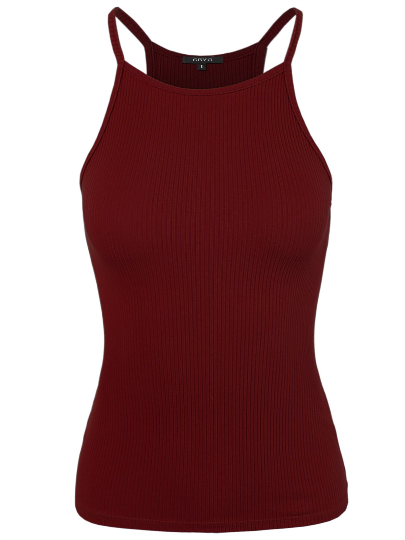 Ribbed High Square Halter Neck Racerback Cami Top - Picture 9 of 120