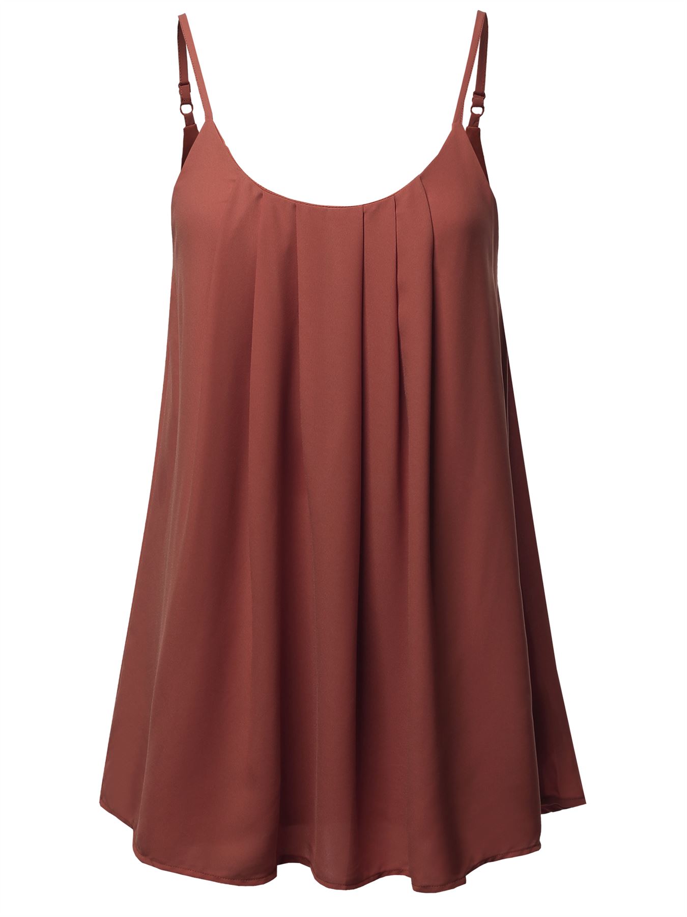 Relaxed Fit Wool Dobby Woven Lining Double Layer Spaghetti Cami Pleated Top - Picture 15 of 32