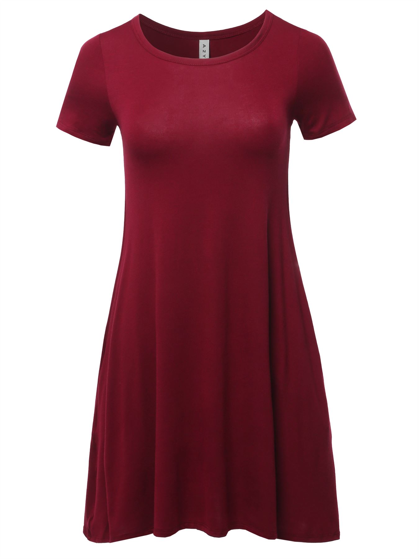 Solid Printed Summer Casual T-Shirt Tunic Swing Dress with Side Pockets - Picture 5 of 13