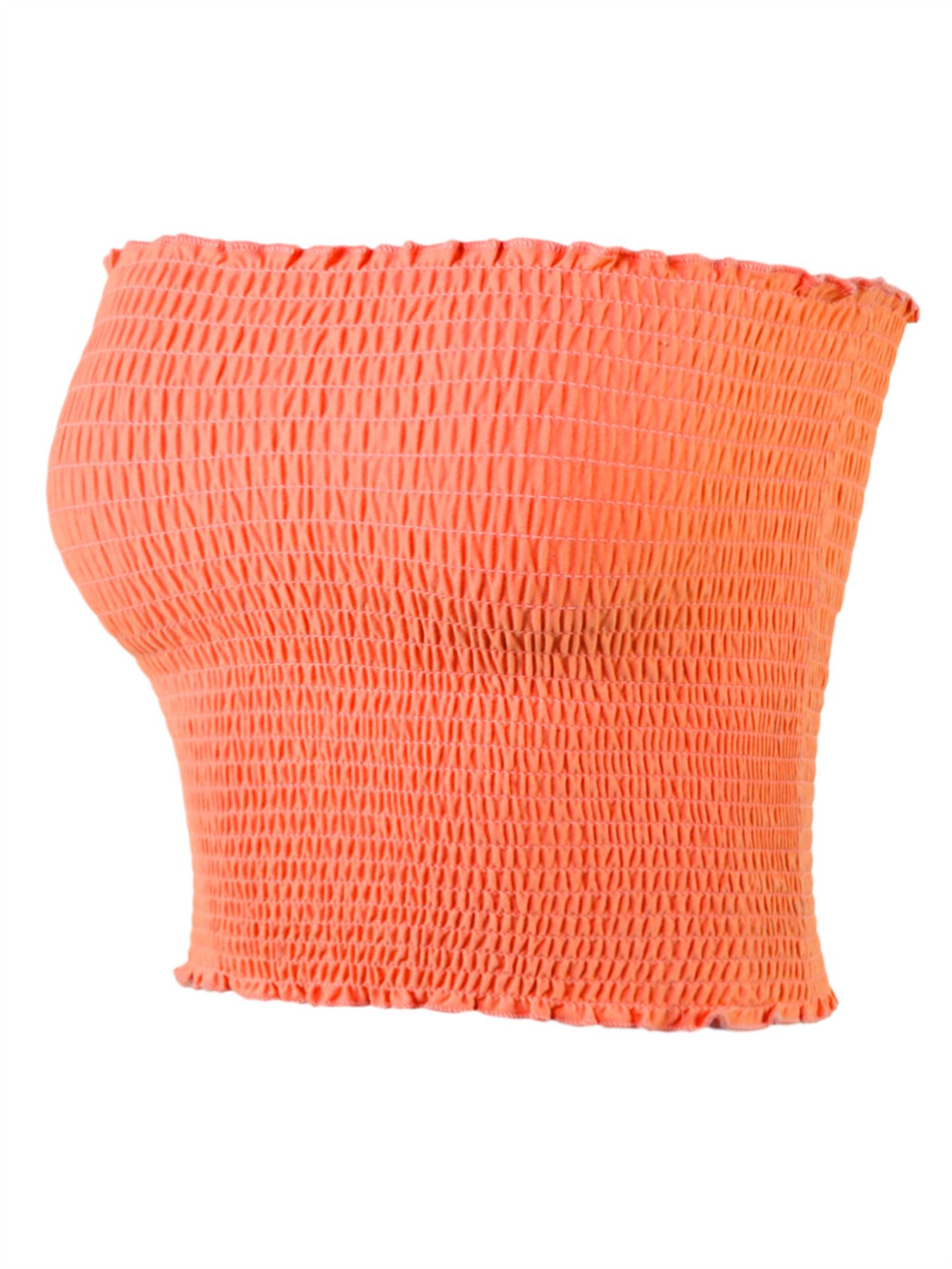 Sexy Fitted Strapless Cotton Smocked Tube Crop Tops - Picture 91 of 116