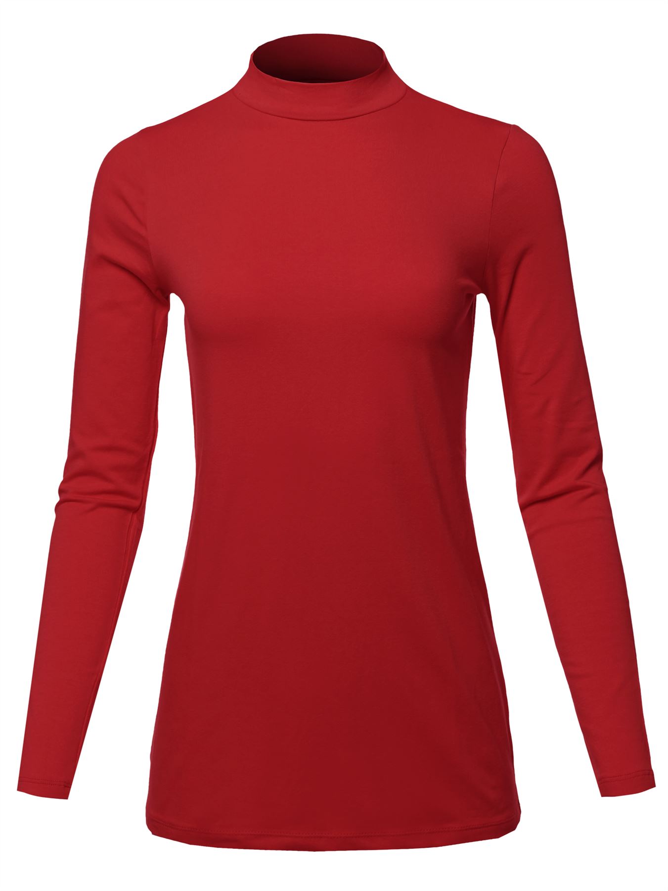 Basic Solid Soft Cotton Long Sleeve Mock Neck Top Shirts - Picture 18 of 38