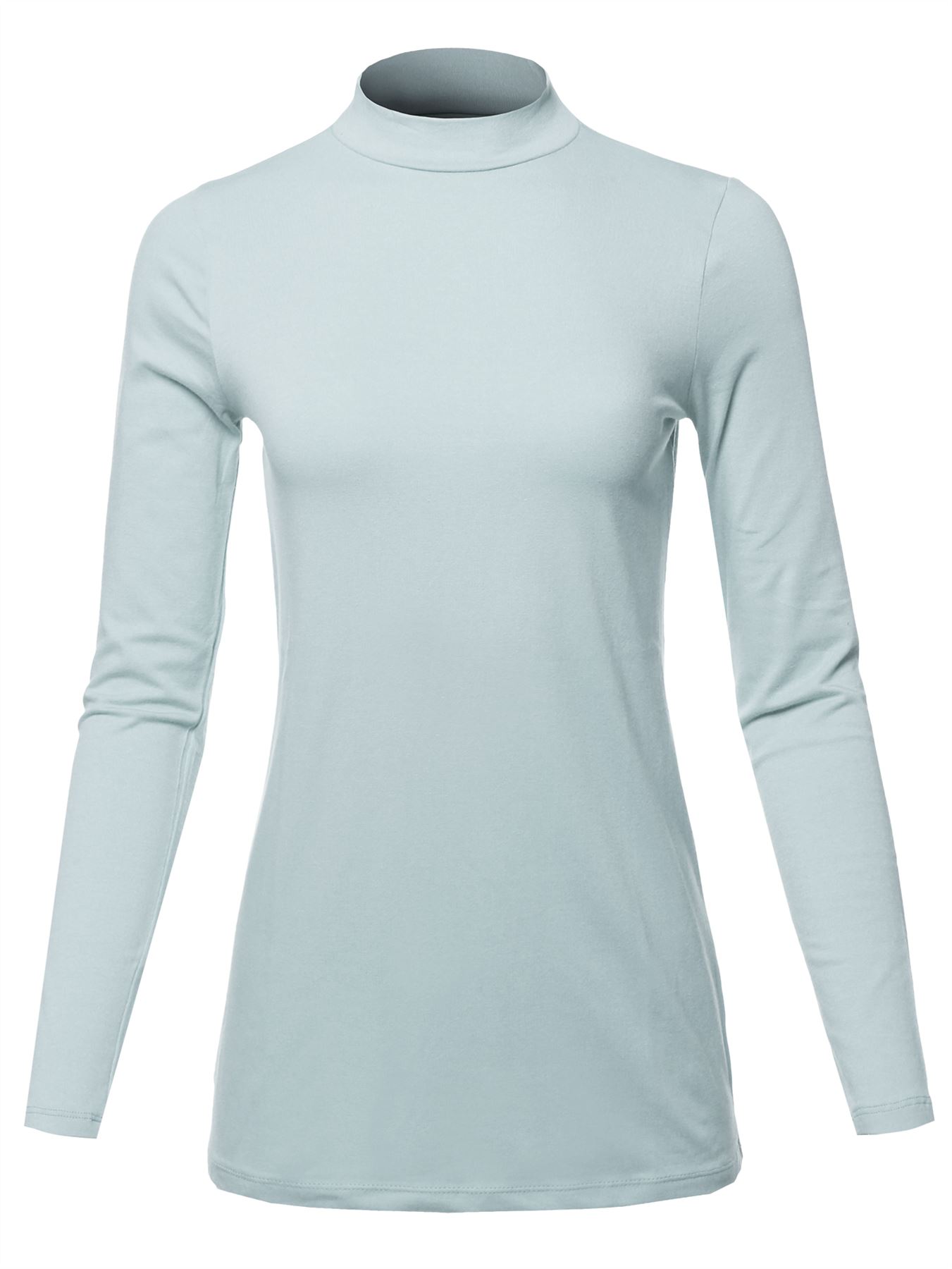 Basic Solid Soft Cotton Long Sleeve Mock Neck Top Shirts - Picture 26 of 38