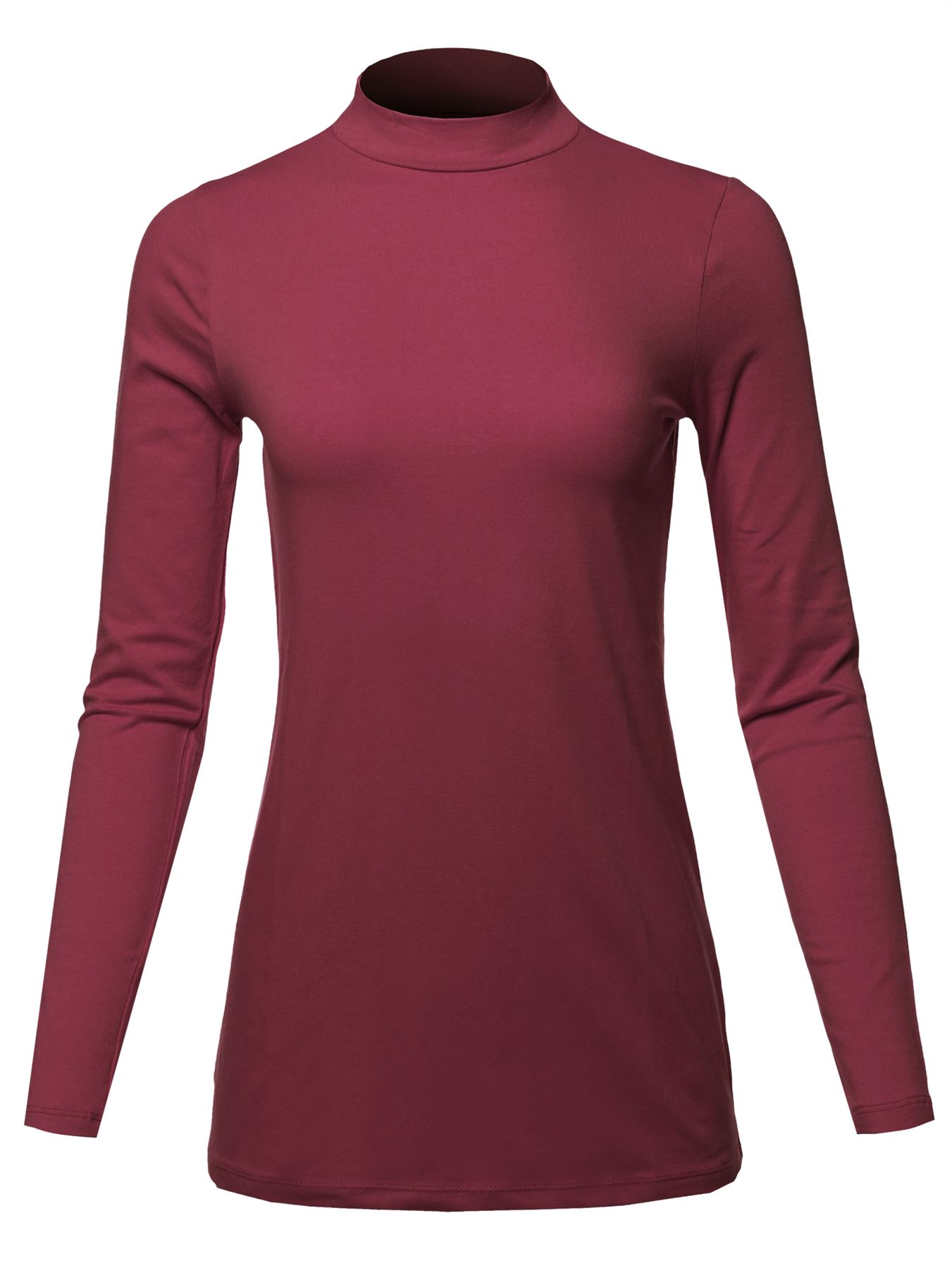 Basic Solid Soft Cotton Long Sleeve Mock Neck Top Shirts - Picture 10 of 38