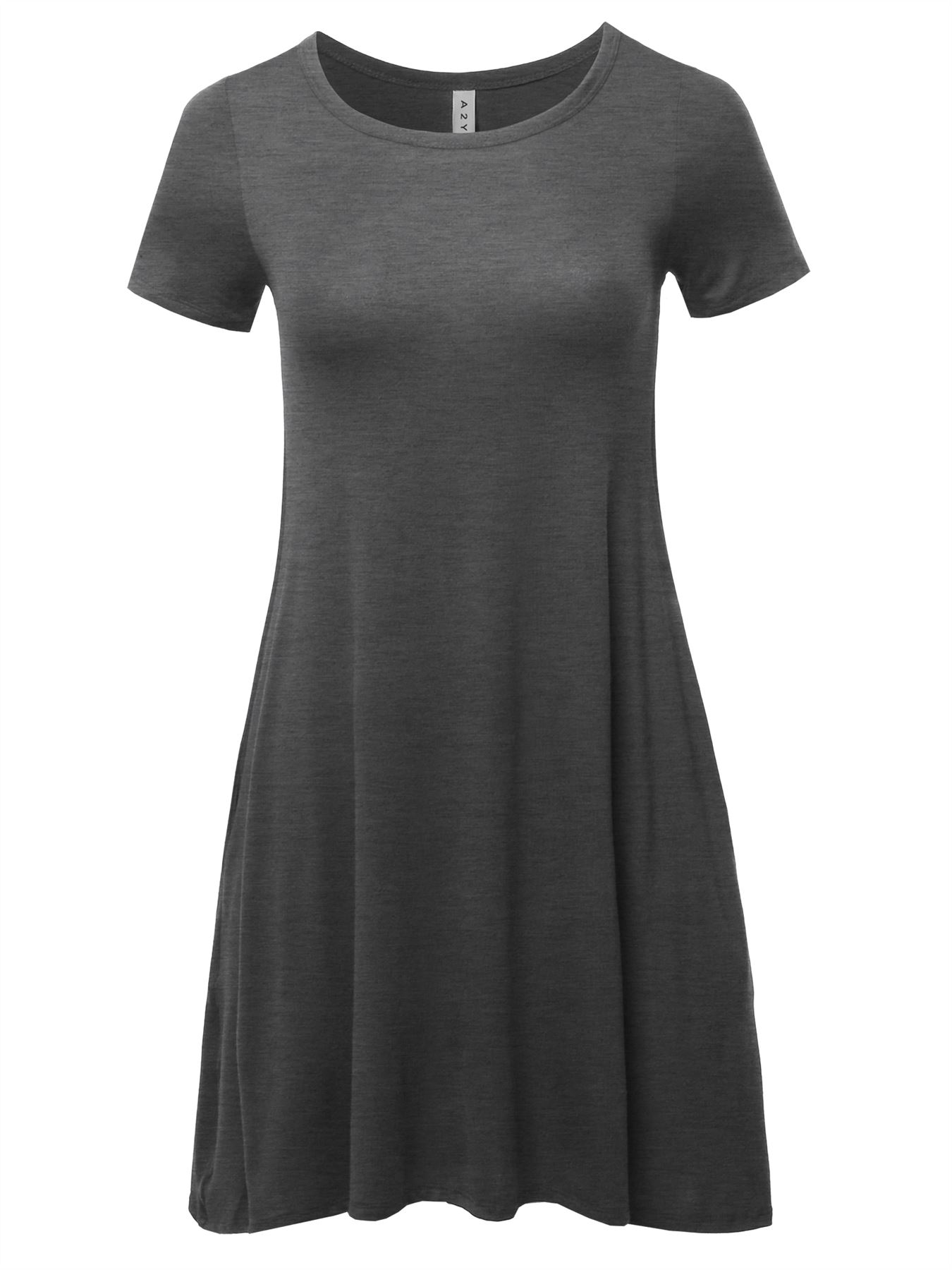 Solid Printed Summer Casual T-Shirt Tunic Swing Dress with Side Pockets - Picture 6 of 13