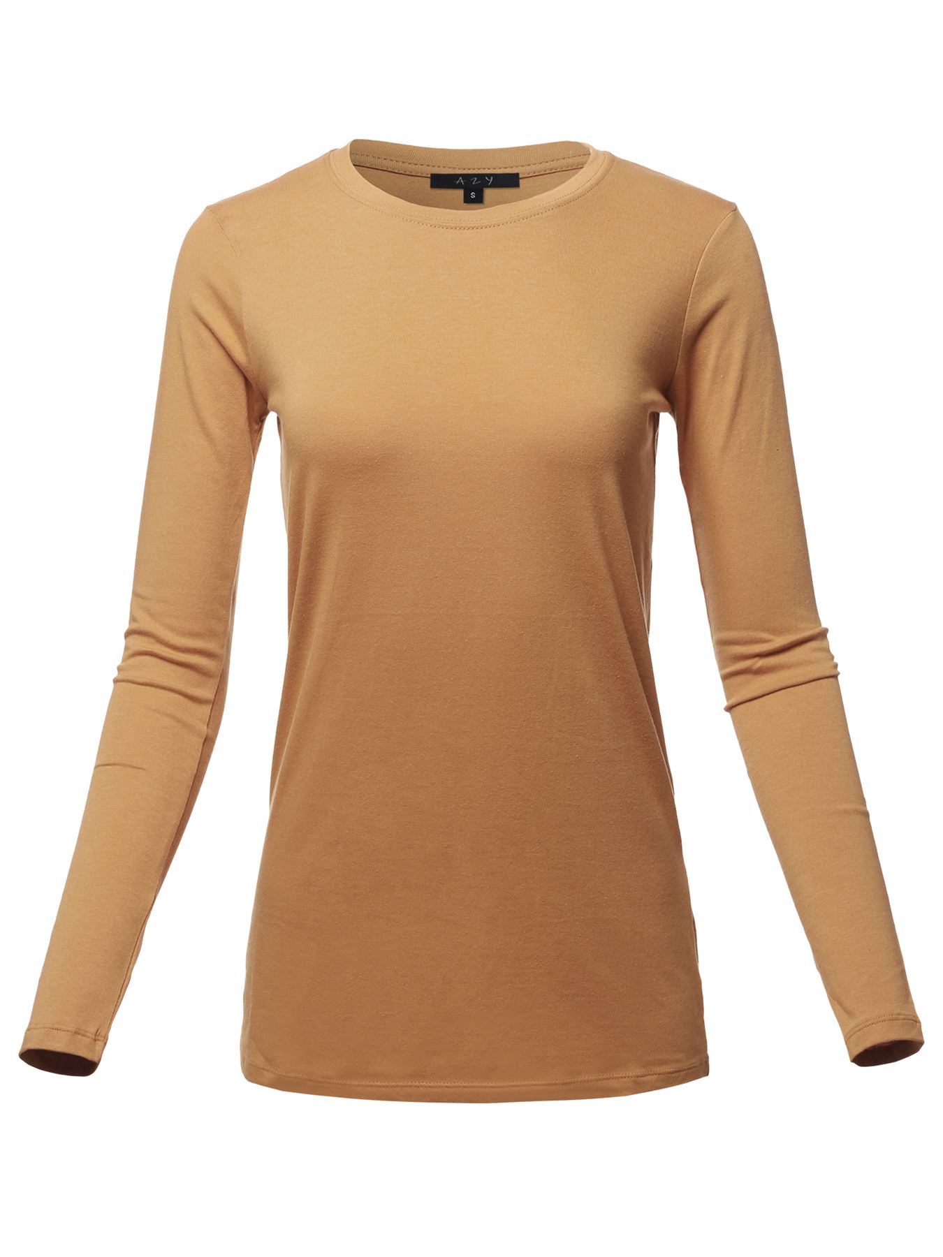 Basic Solid Soft Cotton Long Sleeve Crew Neck Top Shirts - Picture 11 of 36