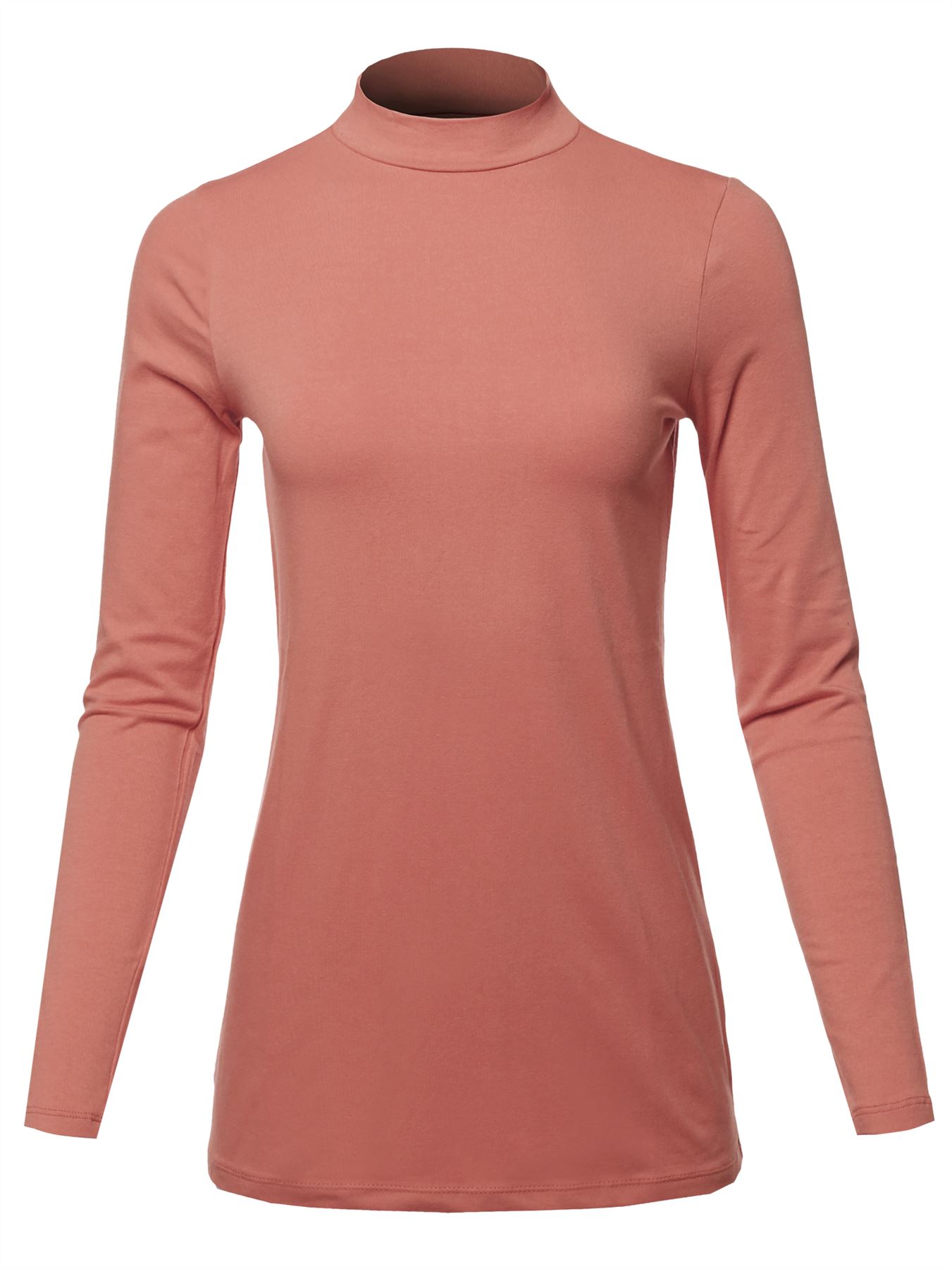 Basic Solid Soft Cotton Long Sleeve Mock Neck Top Shirts - Picture 7 of 38