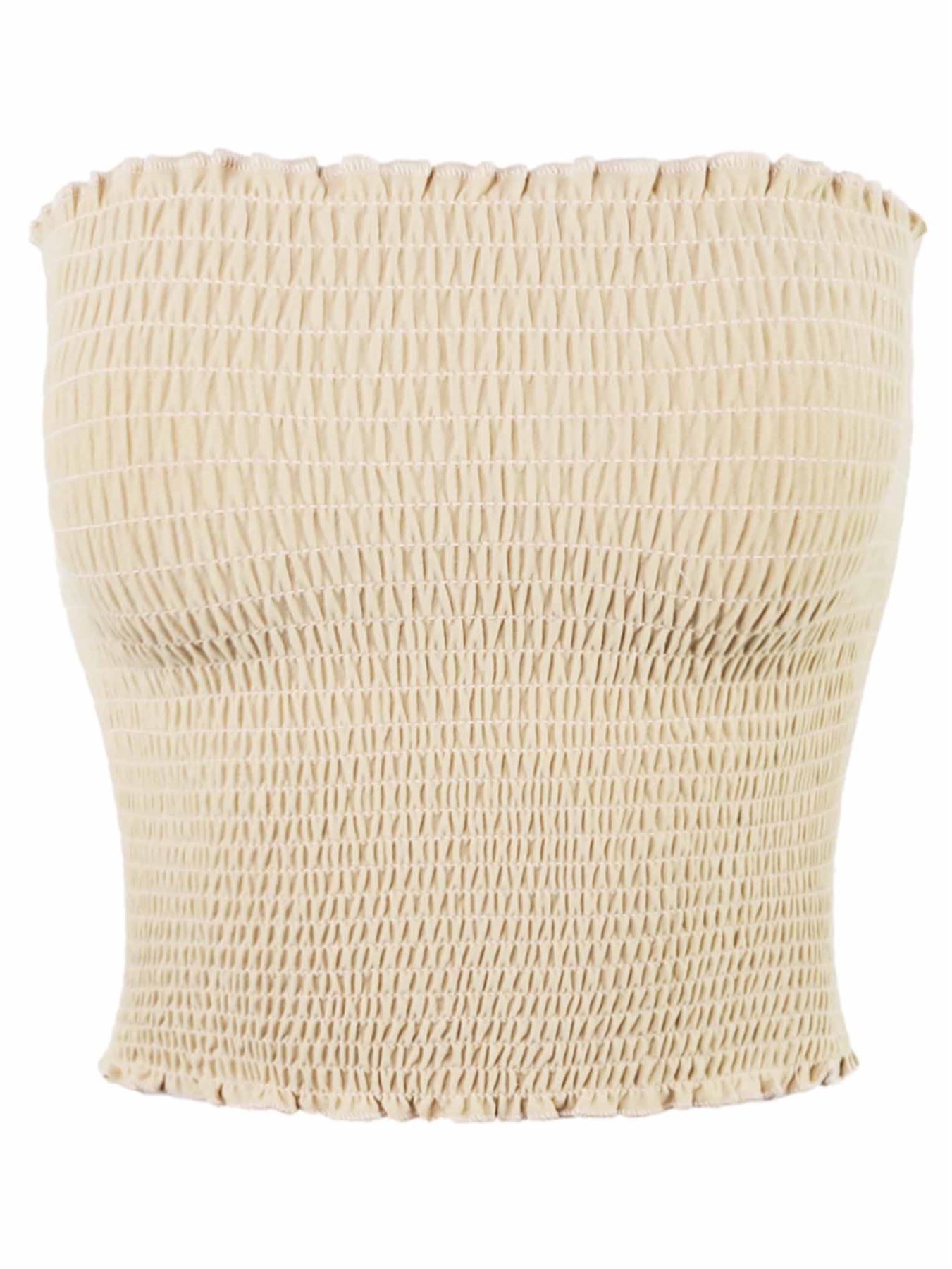 Sexy Fitted Strapless Cotton Smocked Tube Crop Tops - Picture 106 of 116