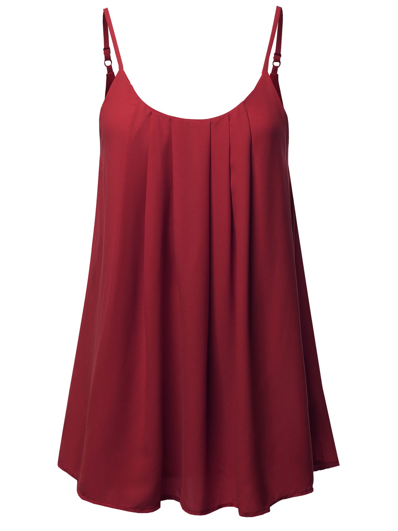 Relaxed Fit Wool Dobby Woven Lining Double Layer Spaghetti Cami Pleated Top - Picture 14 of 32