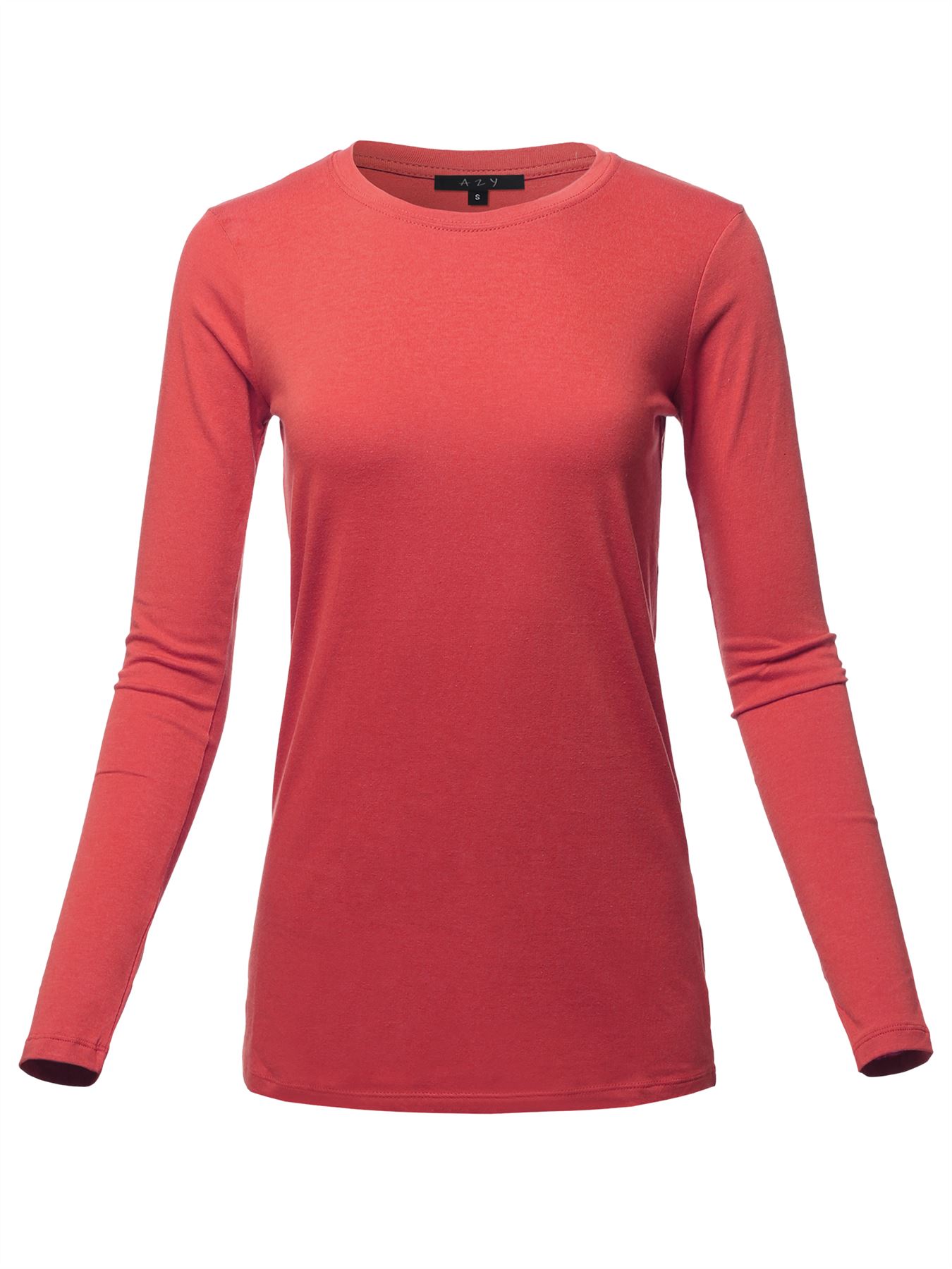 Basic Solid Soft Cotton Long Sleeve Crew Neck Top Shirts - Picture 31 of 36