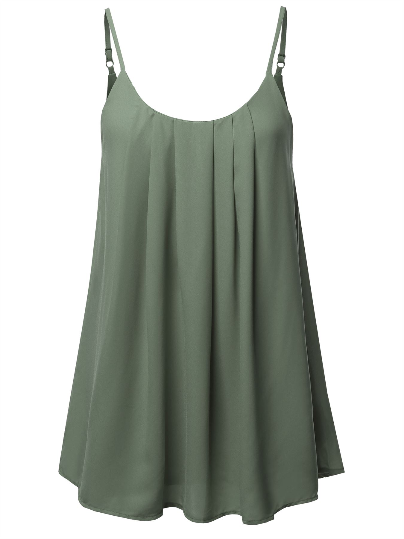 Relaxed Fit Wool Dobby Woven Lining Double Layer Spaghetti Cami Pleated Top - Picture 24 of 32