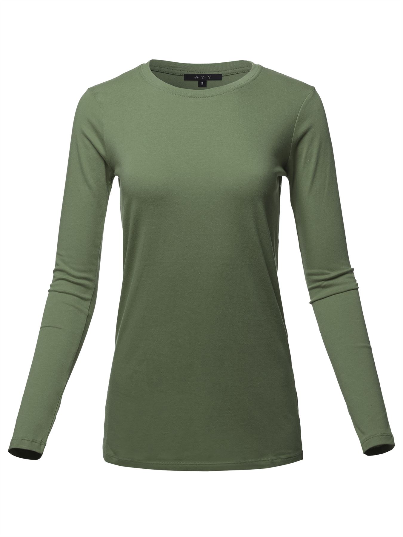 Basic Solid Soft Cotton Long Sleeve Crew Neck Top Shirts - Picture 14 of 36