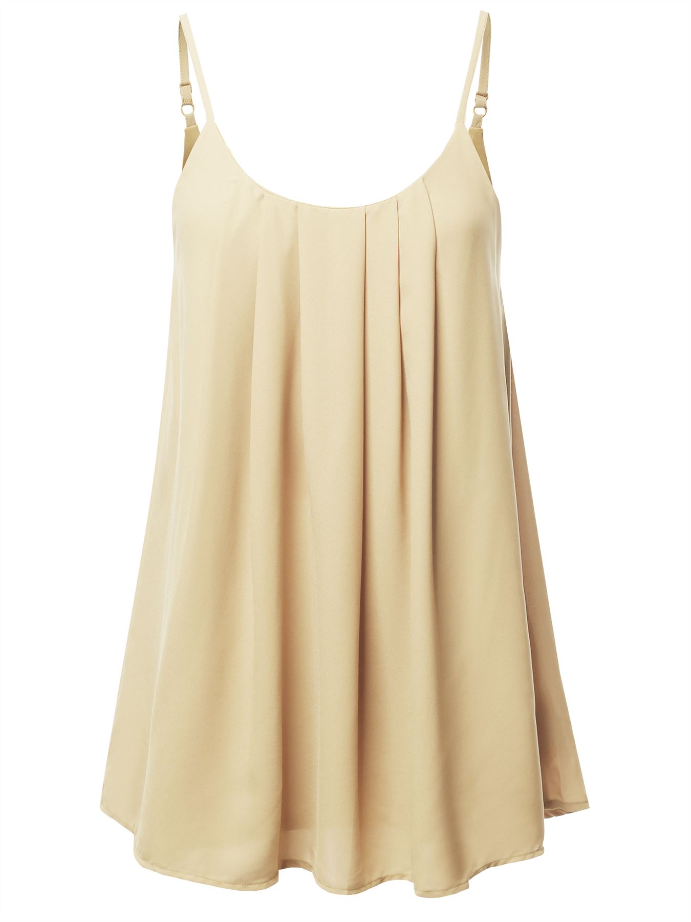 Relaxed Fit Wool Dobby Woven Lining Double Layer Spaghetti Cami Pleated Top - Picture 32 of 32