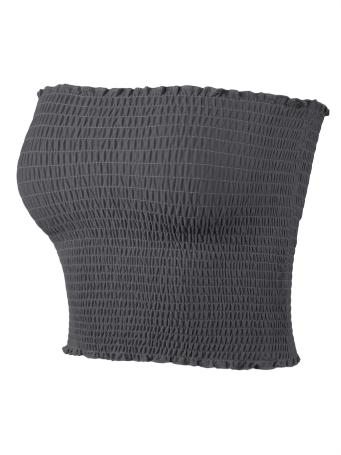 Sexy Fitted Strapless Cotton Smocked Tube Crop Tops - Picture 38 of 116