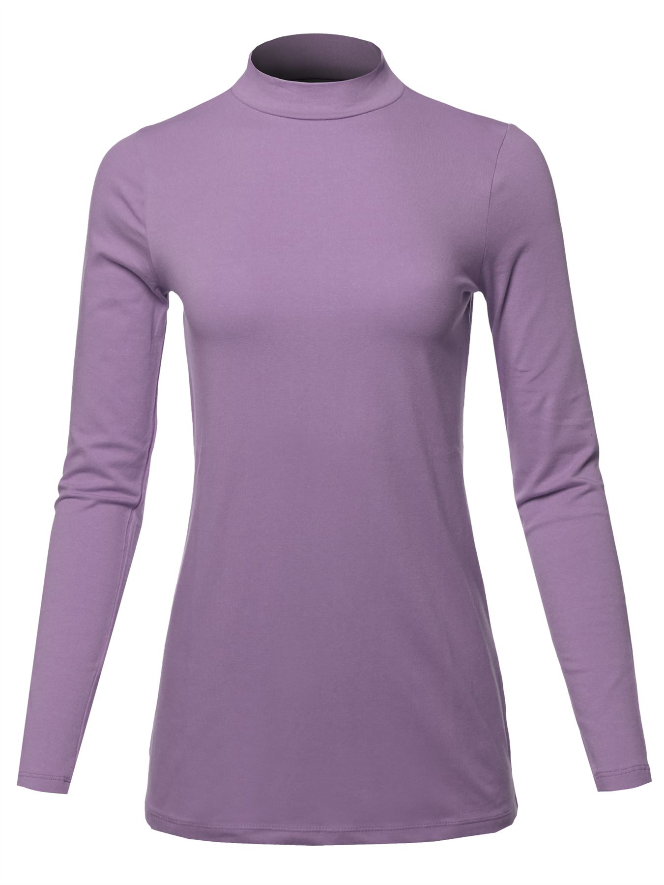 Basic Solid Soft Cotton Long Sleeve Mock Neck Top Shirts - Picture 30 of 38