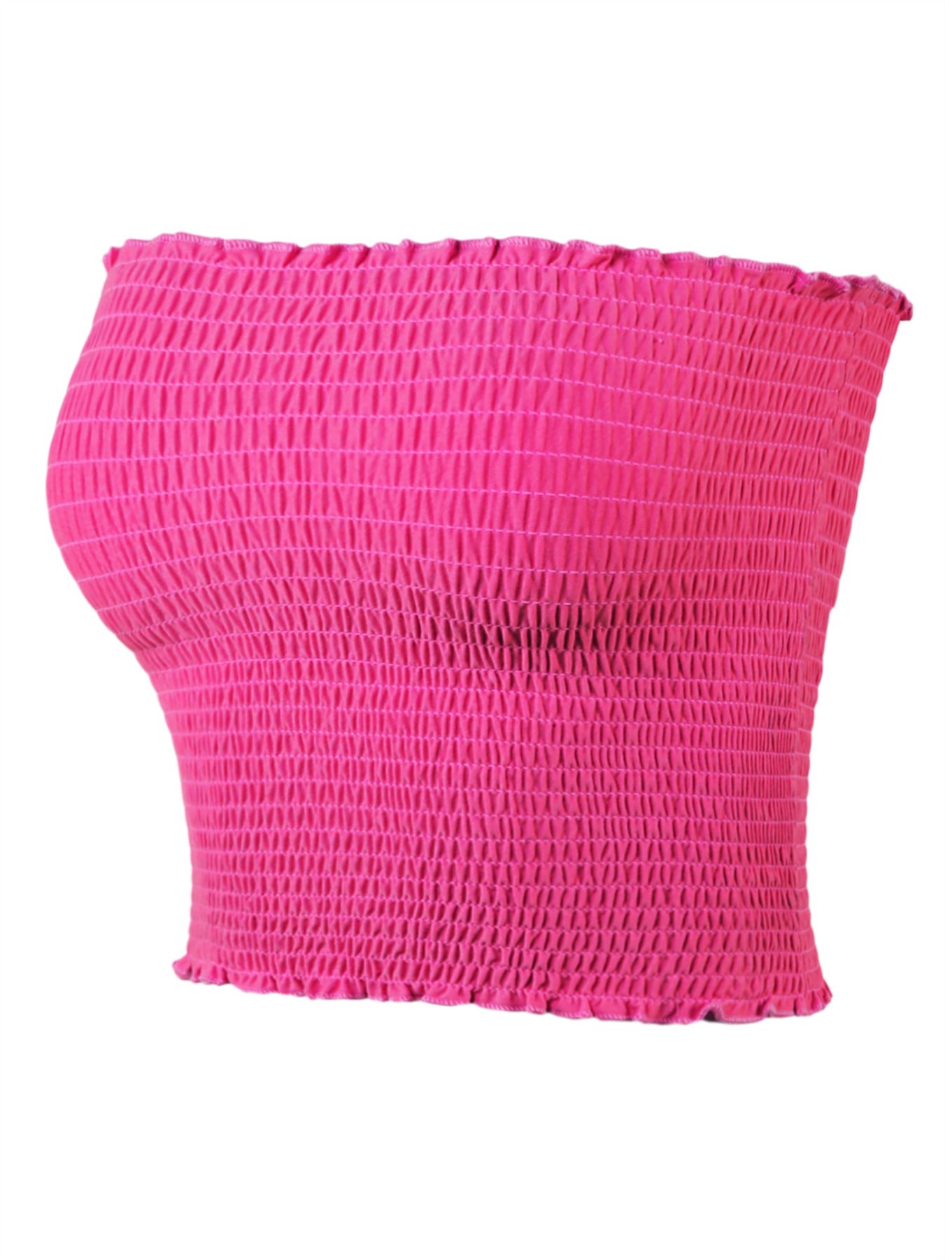Sexy Fitted Strapless Cotton Smocked Tube Crop Tops - Picture 65 of 116