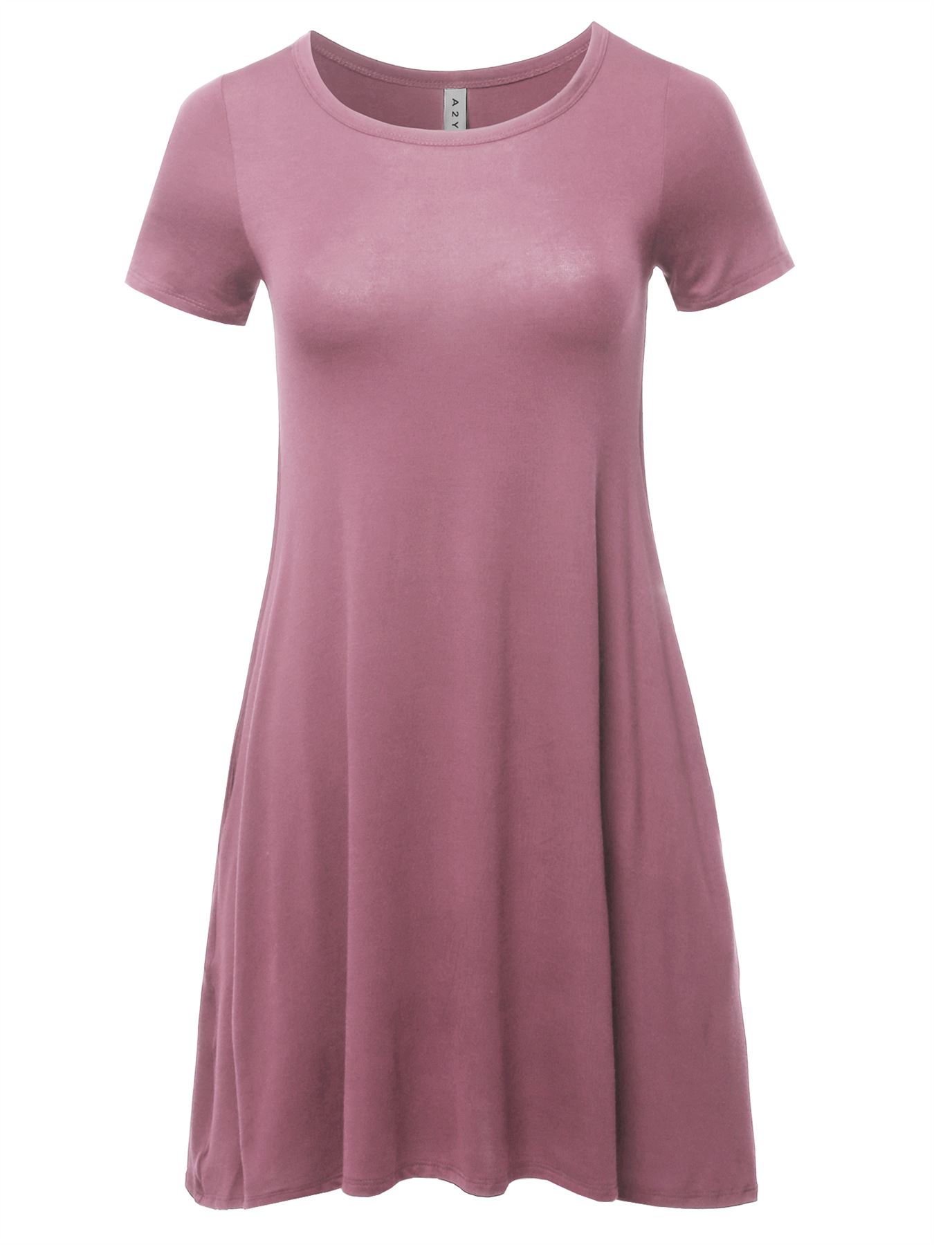 Solid Printed Summer Casual T-Shirt Tunic Swing Dress with Side Pockets - Picture 7 of 13