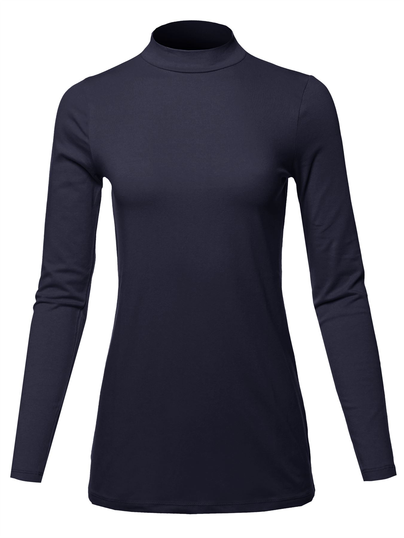 Basic Solid Soft Cotton Long Sleeve Mock Neck Top Shirts - Picture 32 of 38