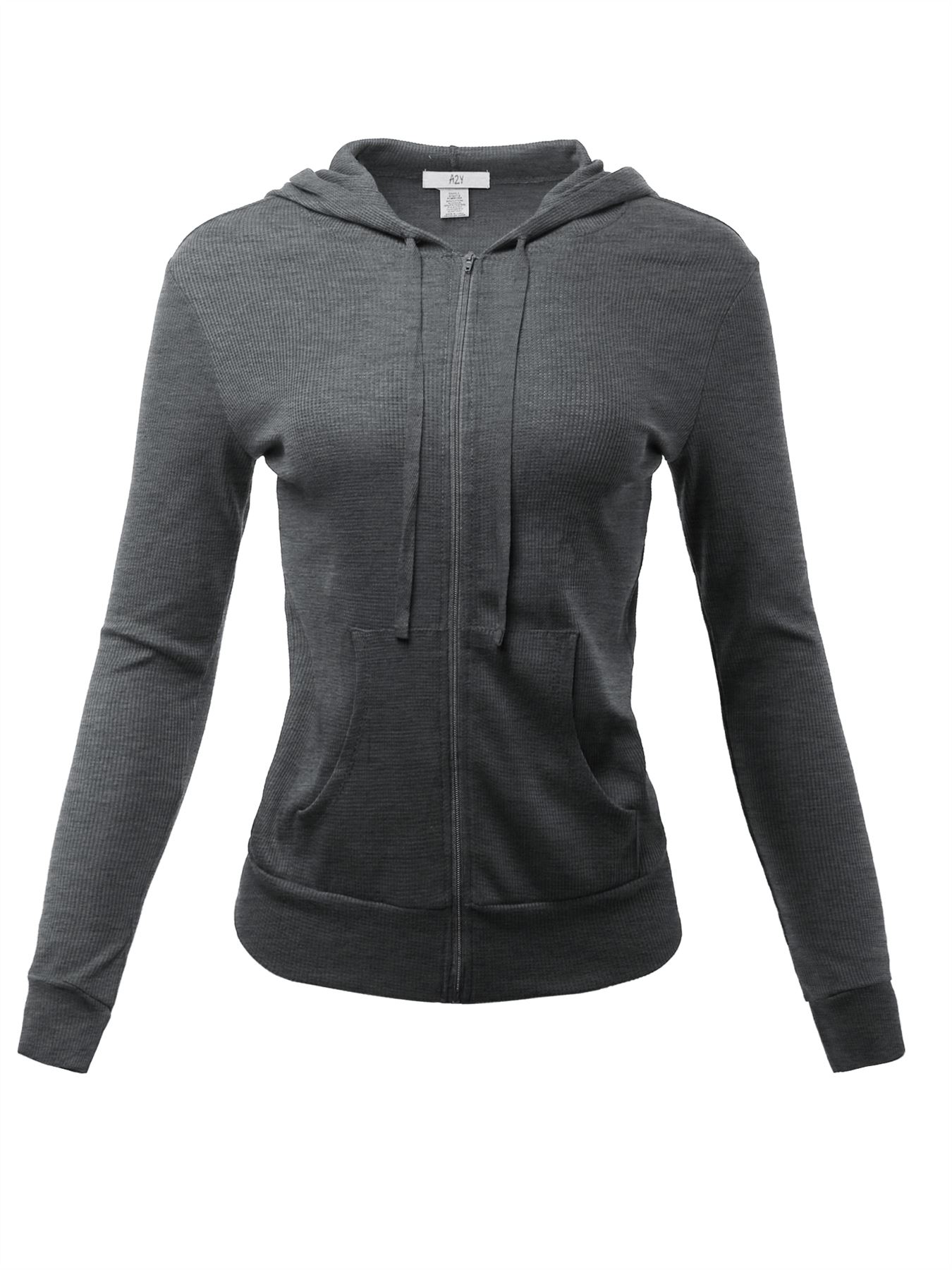 Casual Lightweight Fitted Zip Up Thermal Hoodie With Drawstring eBay
