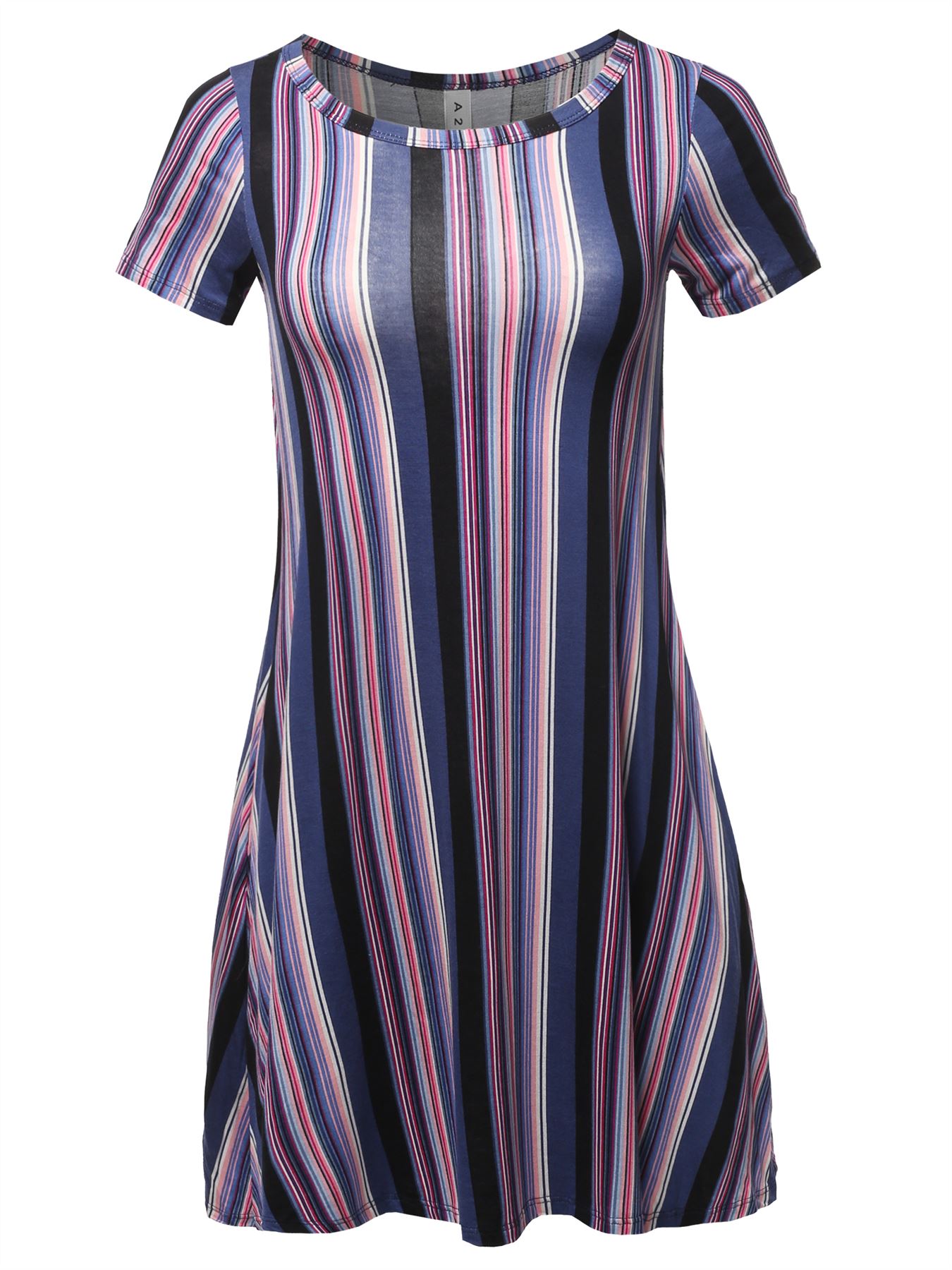 Solid Printed Summer Casual T-Shirt Tunic Swing Dress with Side Pockets - Picture 13 of 13