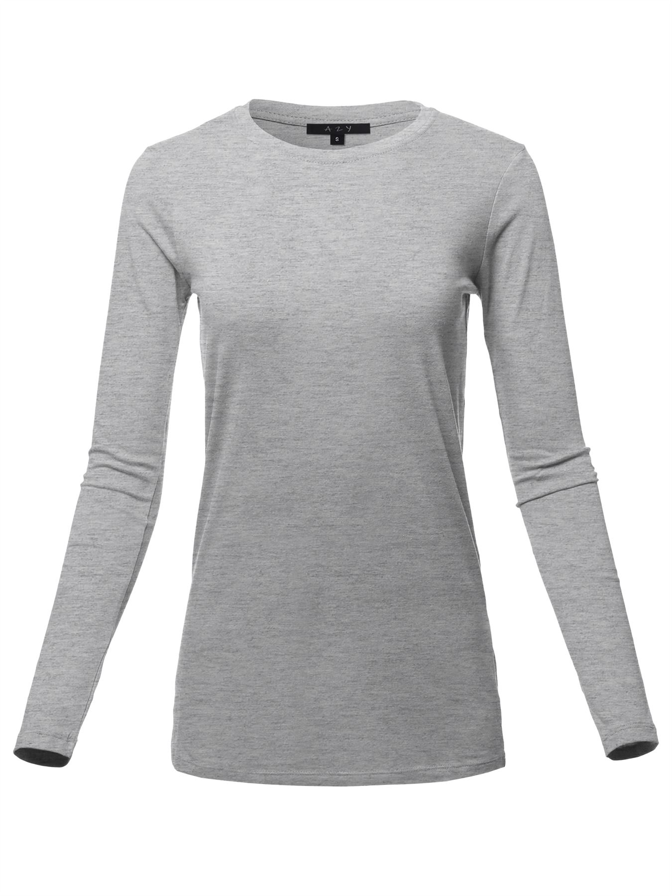 Basic Solid Soft Cotton Long Sleeve Crew Neck Top Shirts - Picture 24 of 36
