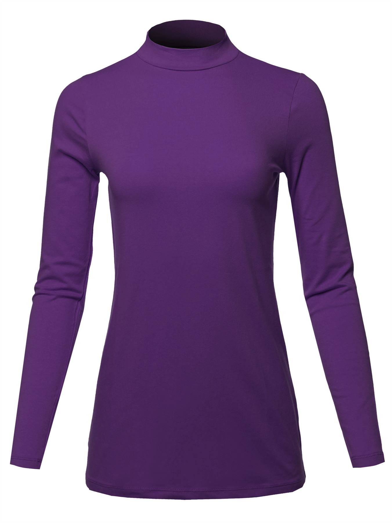 Basic Solid Soft Cotton Long Sleeve Mock Neck Top Shirts - Picture 17 of 38