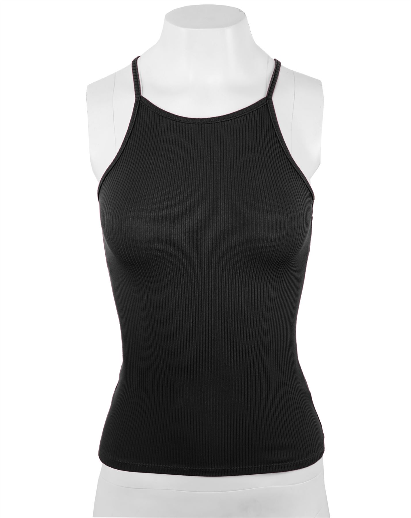Ribbed High Square Halter Neck Racerback Cami Top - Picture 7 of 120