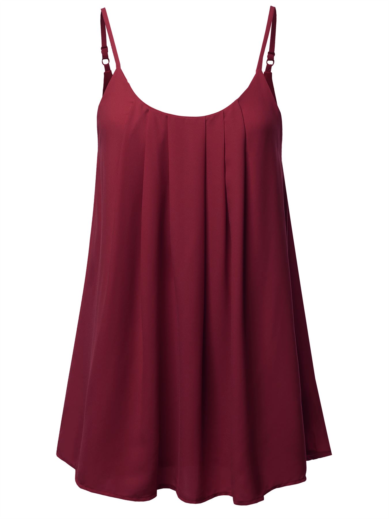 Relaxed Fit Wool Dobby Woven Lining Double Layer Spaghetti Cami Pleated Top - Picture 10 of 32