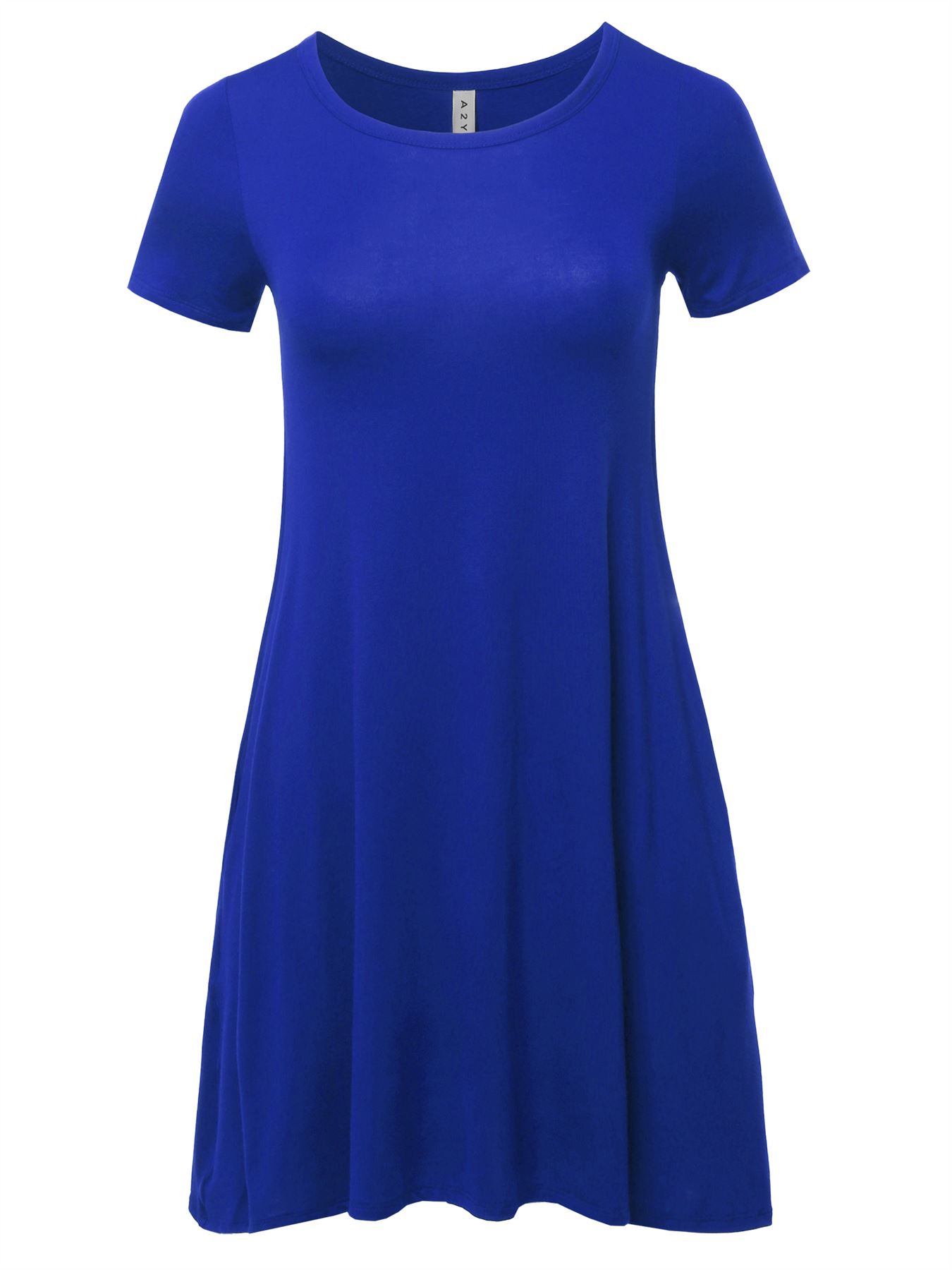 Solid Printed Summer Casual T-Shirt Tunic Swing Dress with Side Pockets - Picture 12 of 13