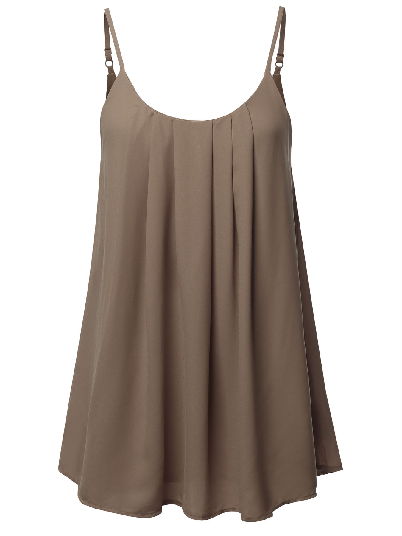 Relaxed Fit Wool Dobby Woven Lining Double Layer Spaghetti Cami Pleated Top - Picture 29 of 32