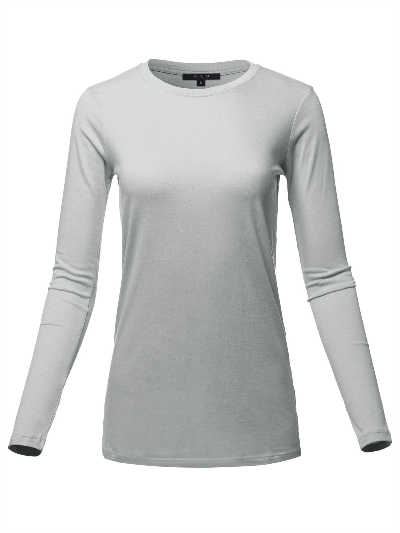 Basic Solid Soft Cotton Long Sleeve Crew Neck Top Shirts - Picture 27 of 36