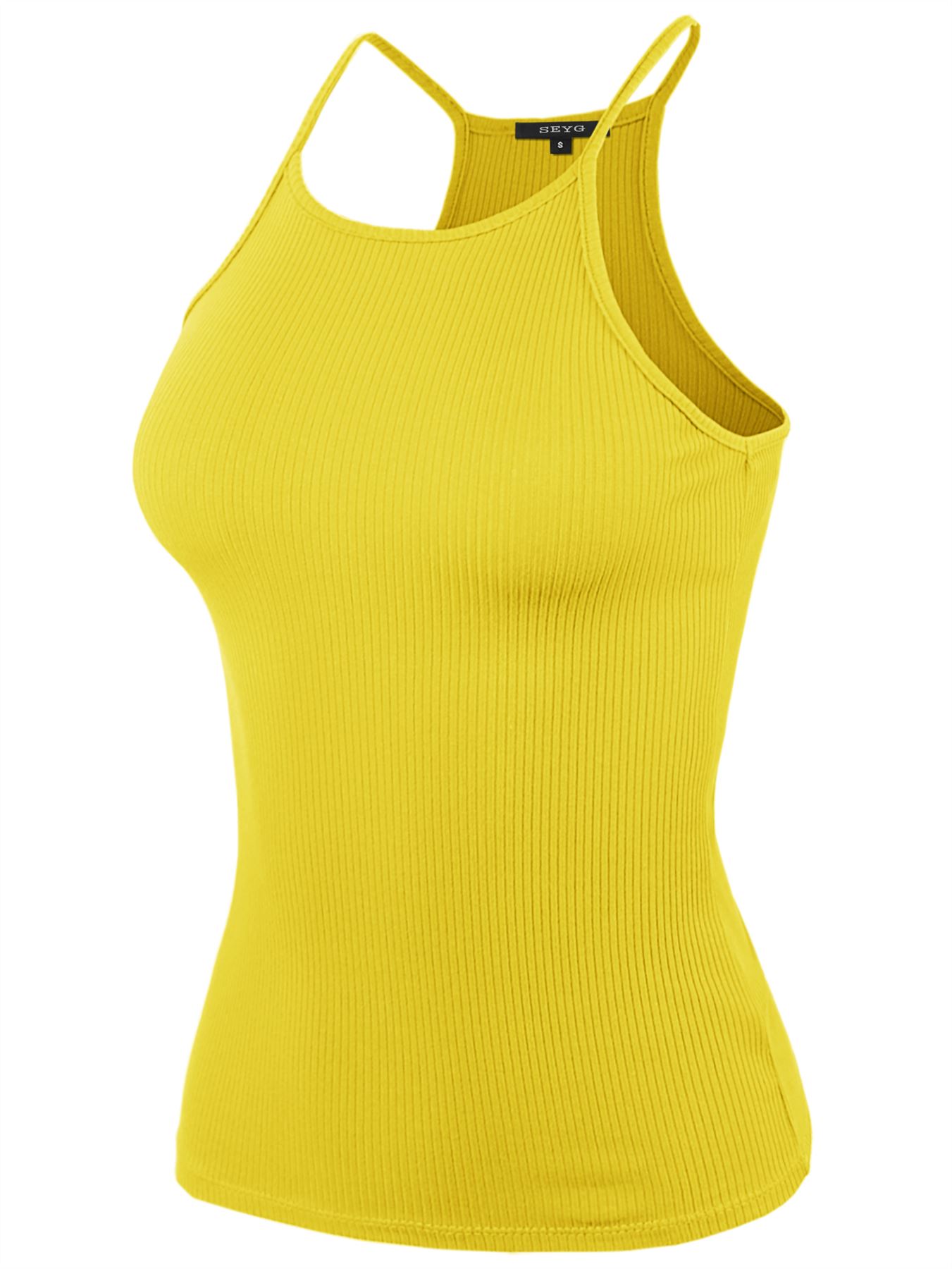 Ribbed High Square Halter Neck Racerback Cami Top - Picture 111 of 120