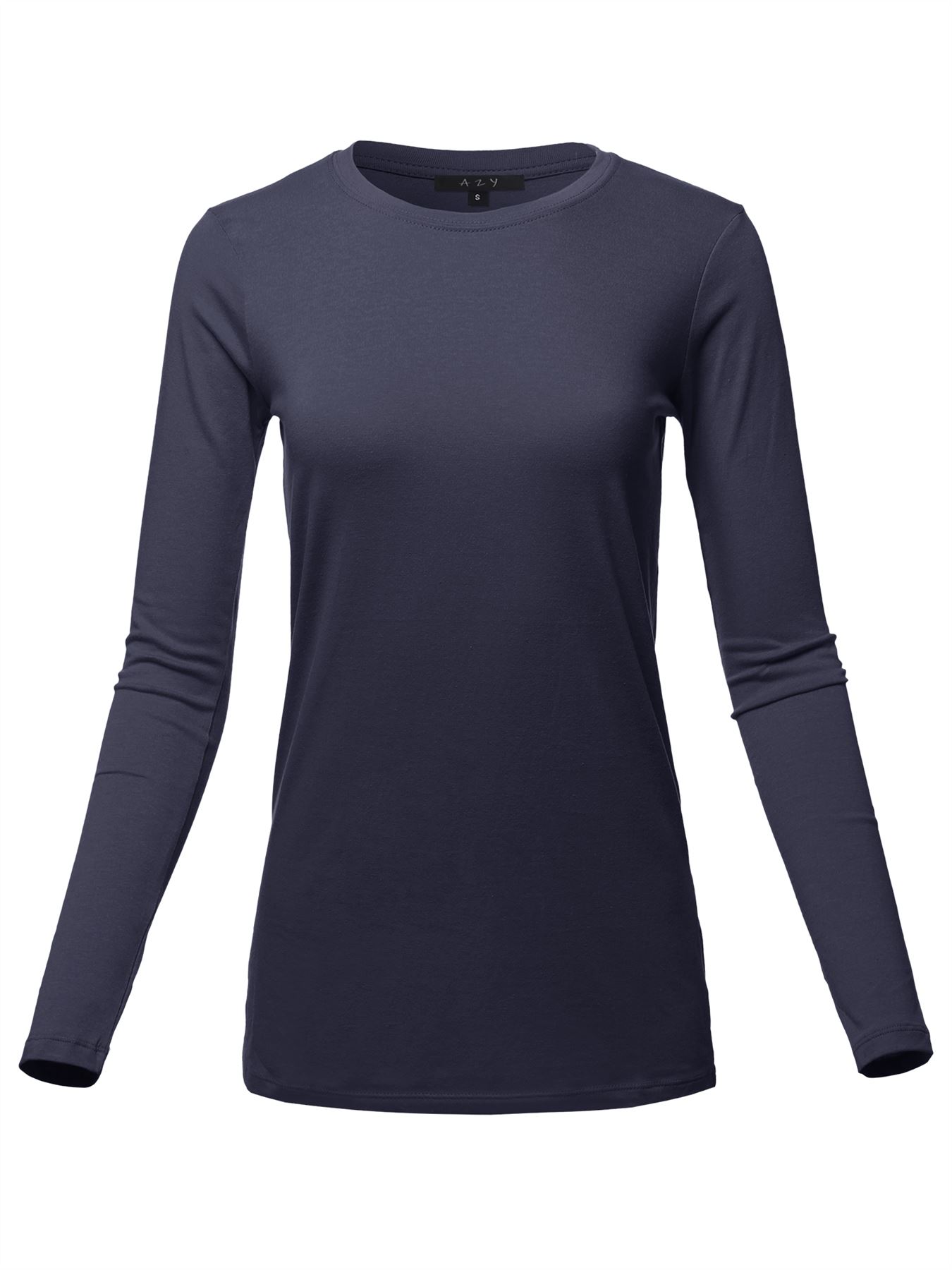Basic Solid Soft Cotton Long Sleeve Crew Neck Top Shirts - Picture 29 of 36