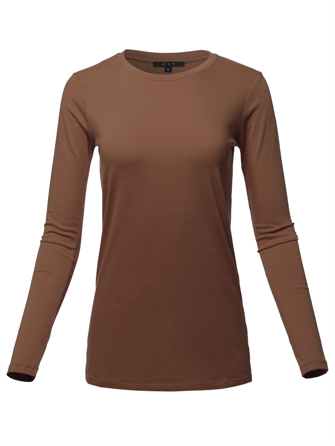 Basic Solid Soft Cotton Long Sleeve Crew Neck Top Shirts - Picture 26 of 36