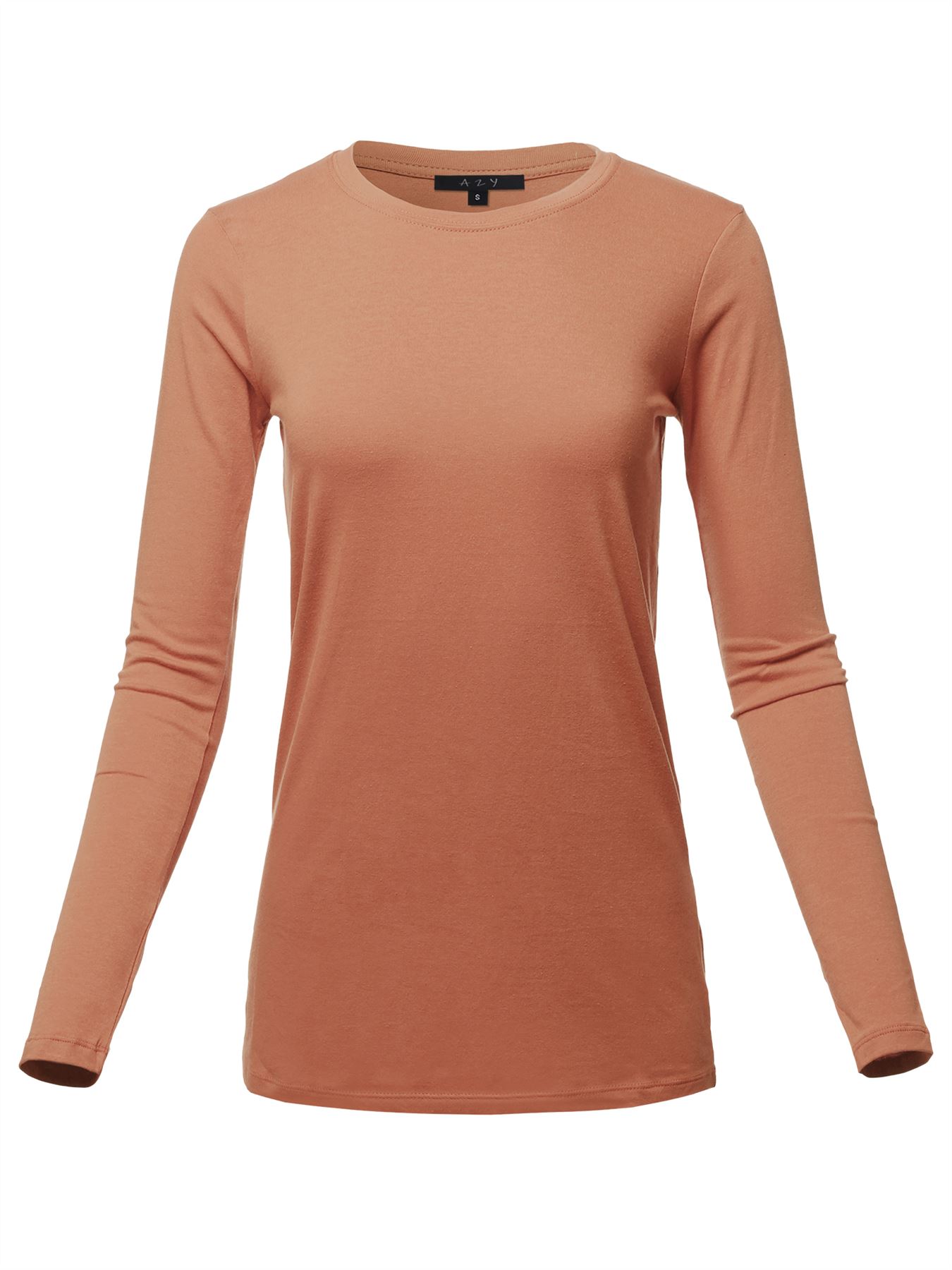 Basic Solid Soft Cotton Long Sleeve Crew Neck Top Shirts - Picture 22 of 36