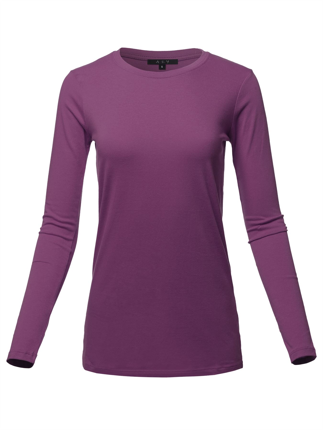 Basic Solid Soft Cotton Long Sleeve Crew Neck Top Shirts - Picture 21 of 36