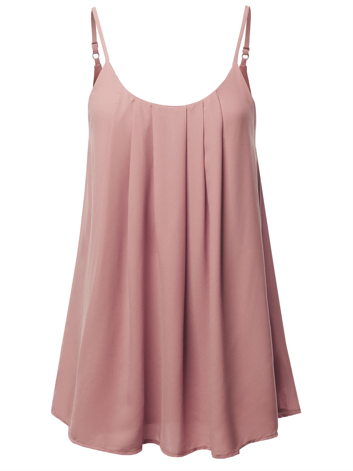 Relaxed Fit Wool Dobby Woven Lining Double Layer Spaghetti Cami Pleated Top - Picture 26 of 32