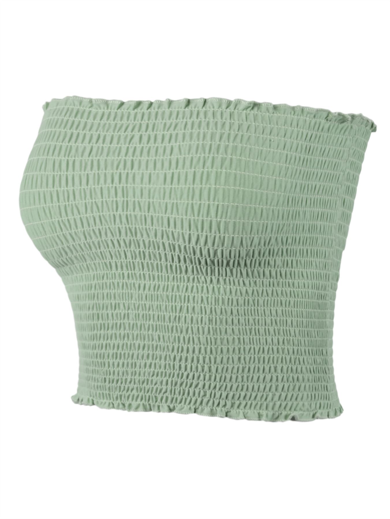 Sexy Fitted Strapless Cotton Smocked Tube Crop Tops - Picture 79 of 116