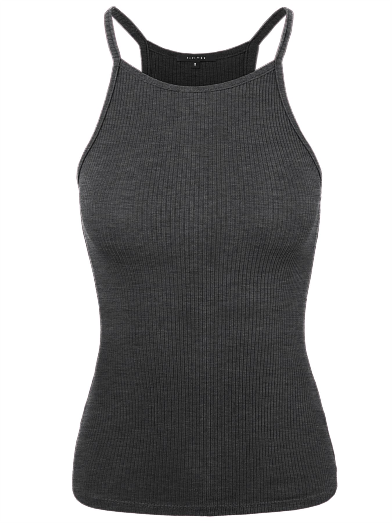 Ribbed High Square Halter Neck Racerback Cami Top - Picture 14 of 120