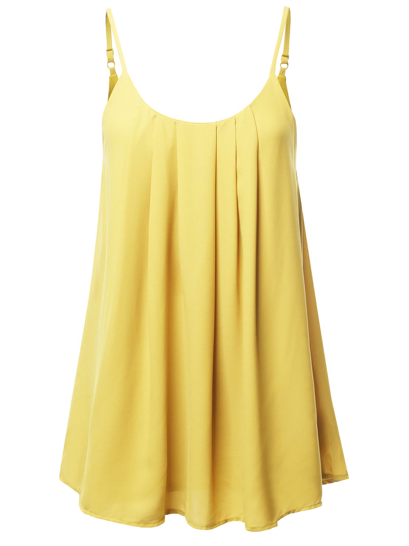 Relaxed Fit Wool Dobby Woven Lining Double Layer Spaghetti Cami Pleated Top - Picture 8 of 32