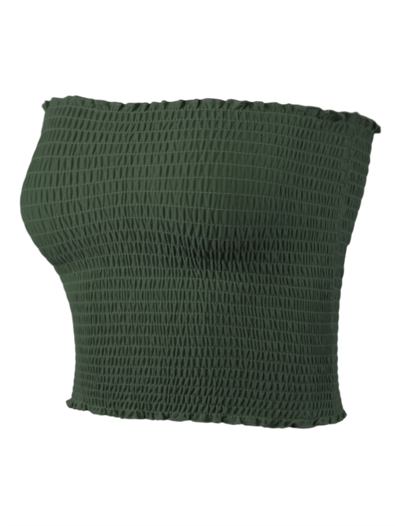 Sexy Fitted Strapless Cotton Smocked Tube Crop Tops - Picture 8 of 116