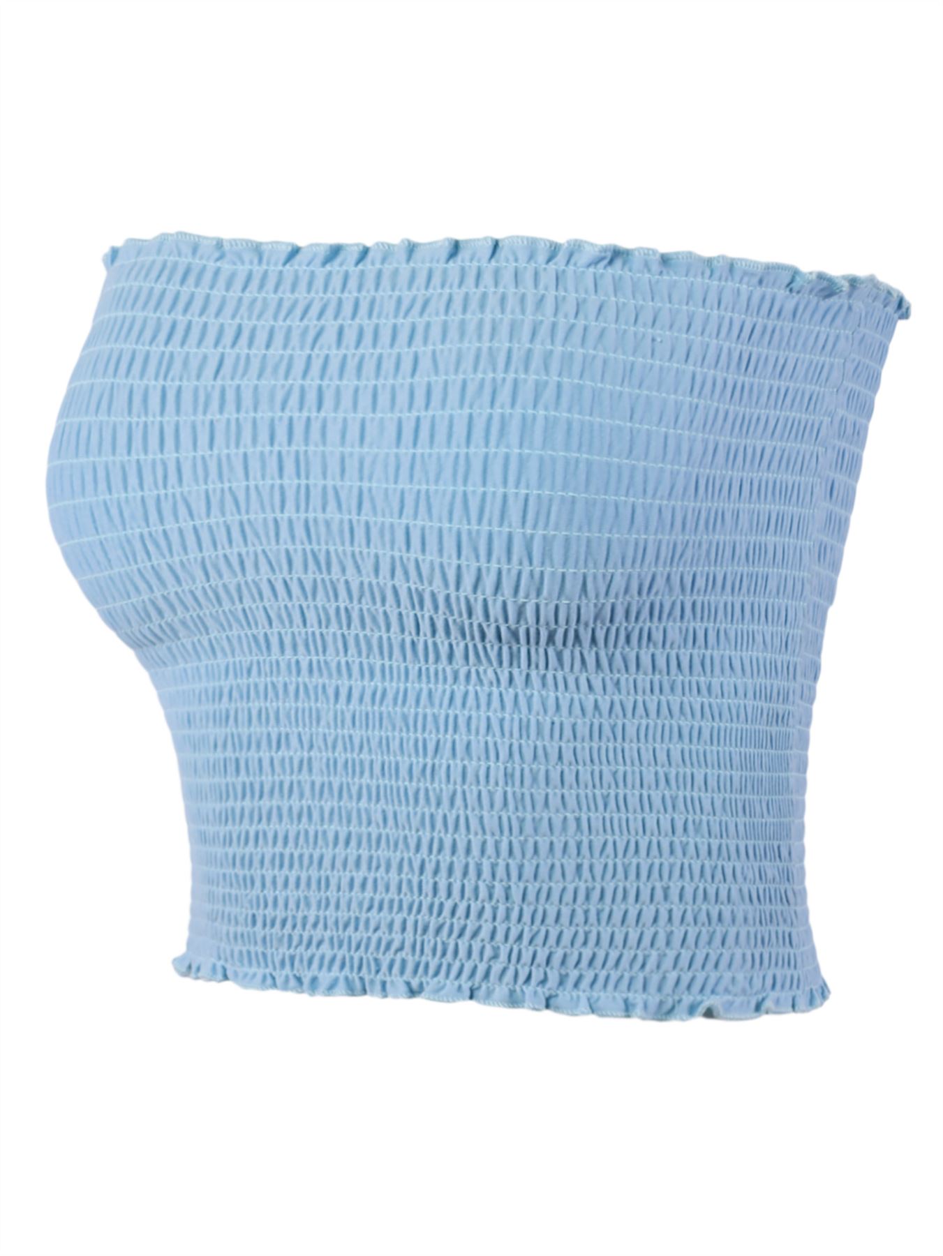 Sexy Fitted Strapless Cotton Smocked Tube Crop Tops - Picture 12 of 116
