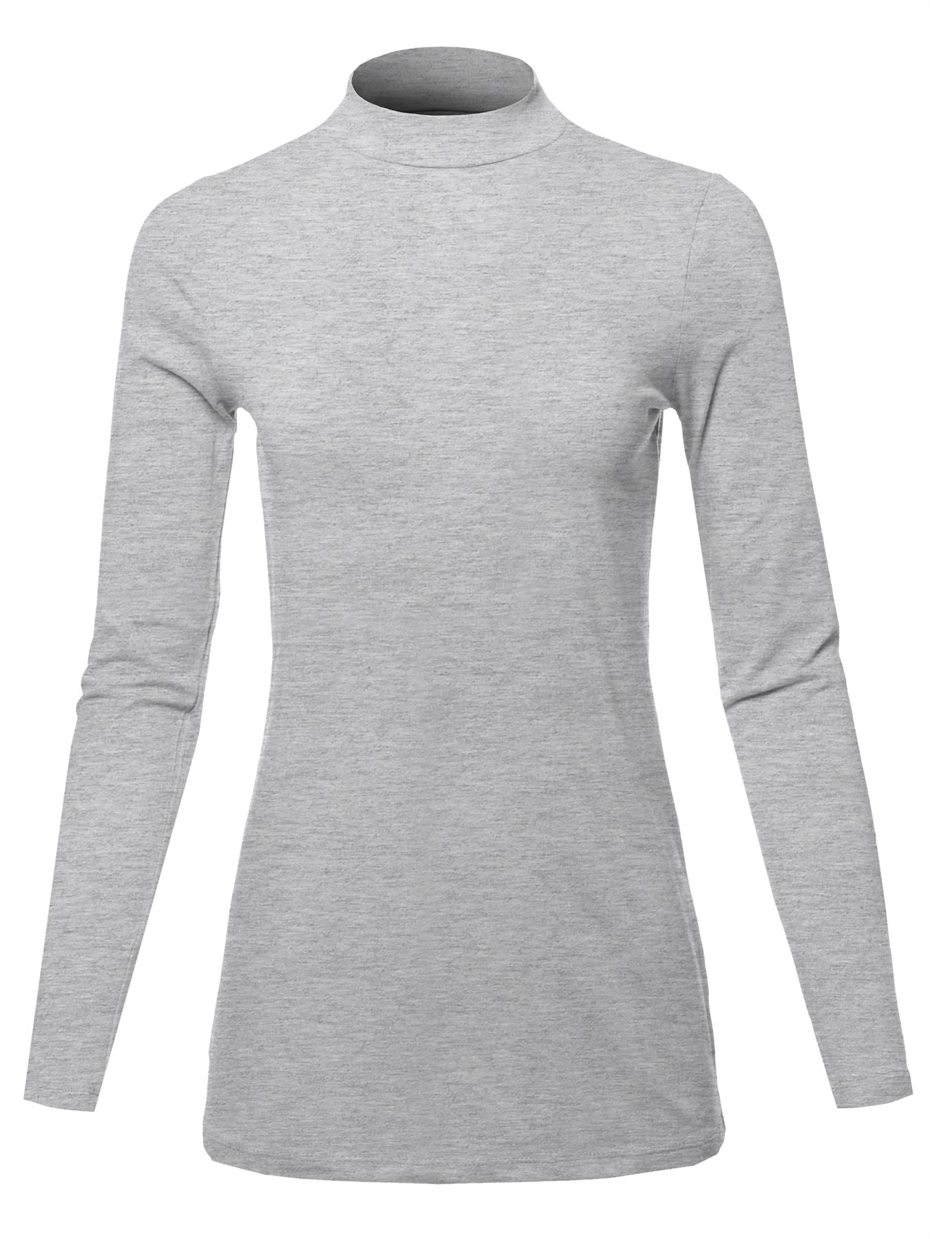 Basic Solid Soft Cotton Long Sleeve Mock Neck Top Shirts - Picture 27 of 38