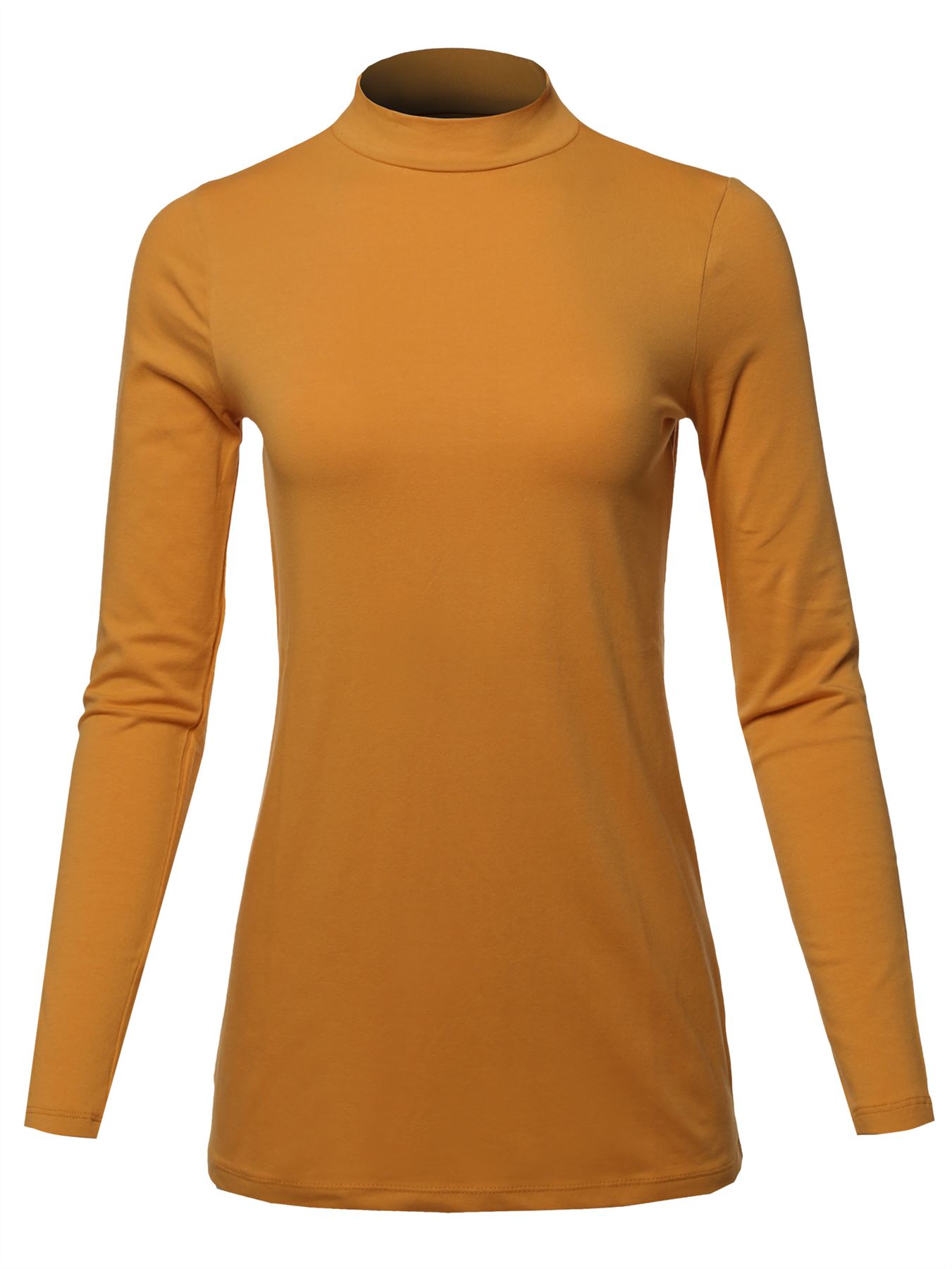 Basic Solid Soft Cotton Long Sleeve Mock Neck Top Shirts - Picture 21 of 38