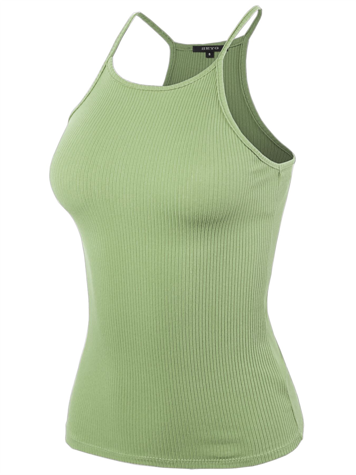 Ribbed High Square Halter Neck Racerback Cami Top - Picture 63 of 120