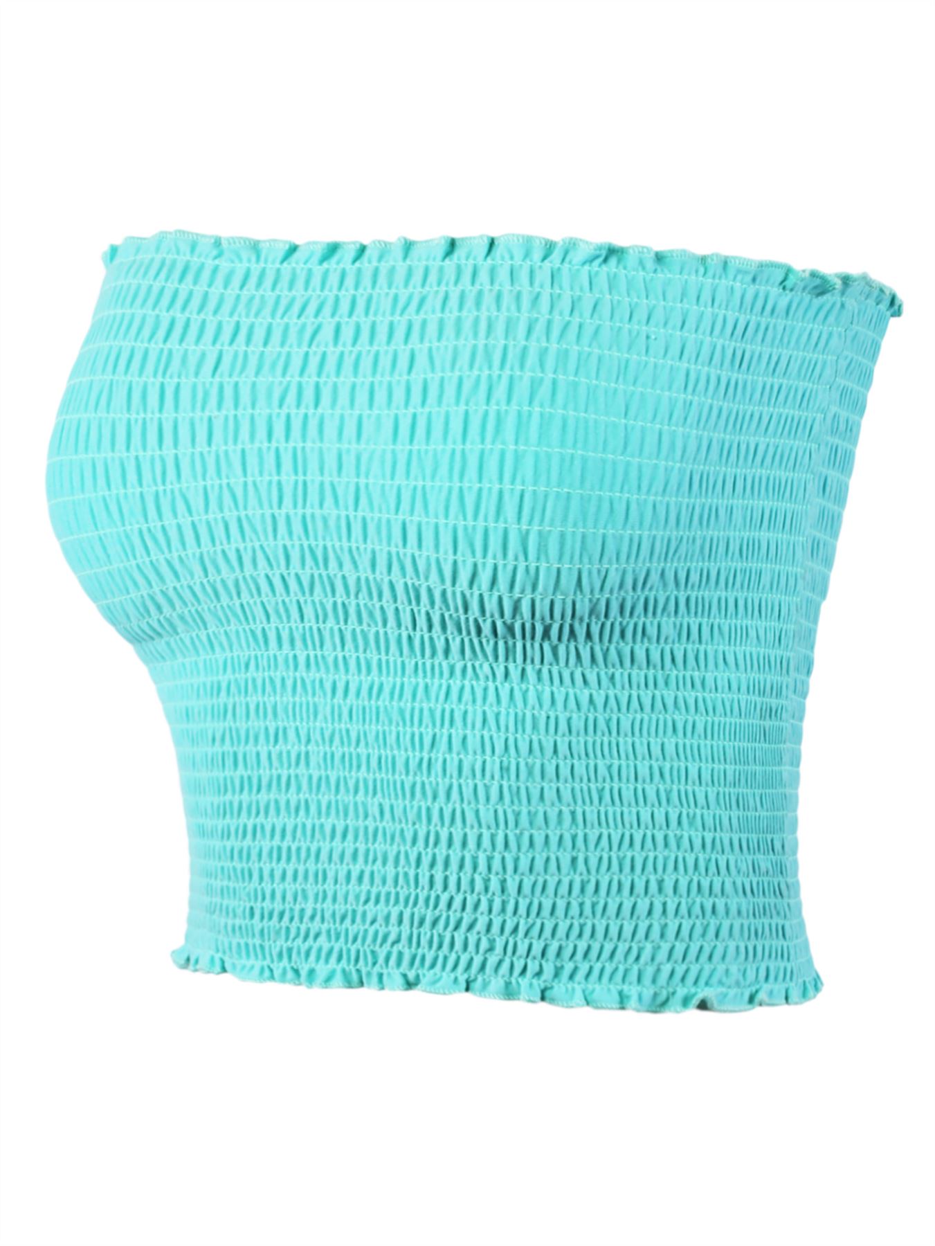 Sexy Fitted Strapless Cotton Smocked Tube Crop Tops - Picture 83 of 116