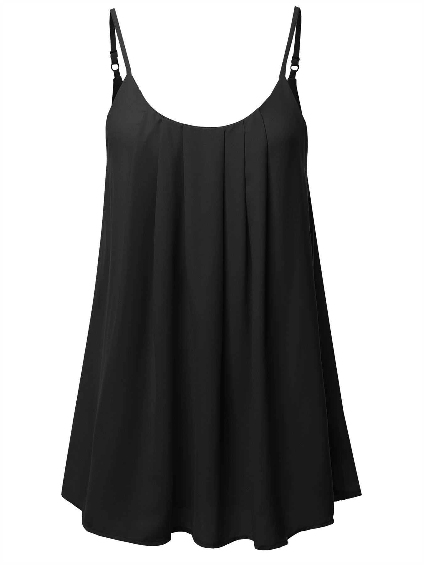 Relaxed Fit Wool Dobby Woven Lining Double Layer Spaghetti Cami Pleated Top - Picture 9 of 32