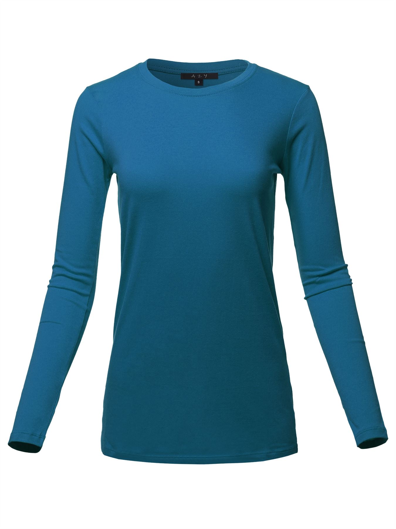 Basic Solid Soft Cotton Long Sleeve Crew Neck Top Shirts - Picture 34 of 36
