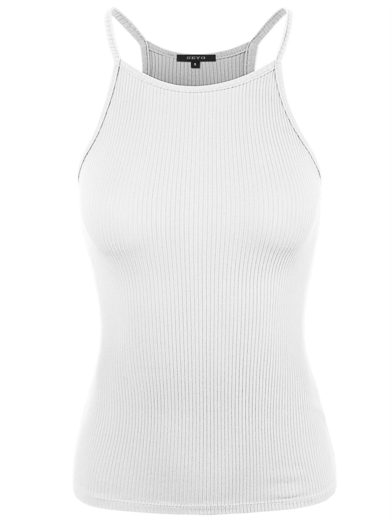Ribbed High Square Halter Neck Racerback Cami Top - Picture 115 of 120