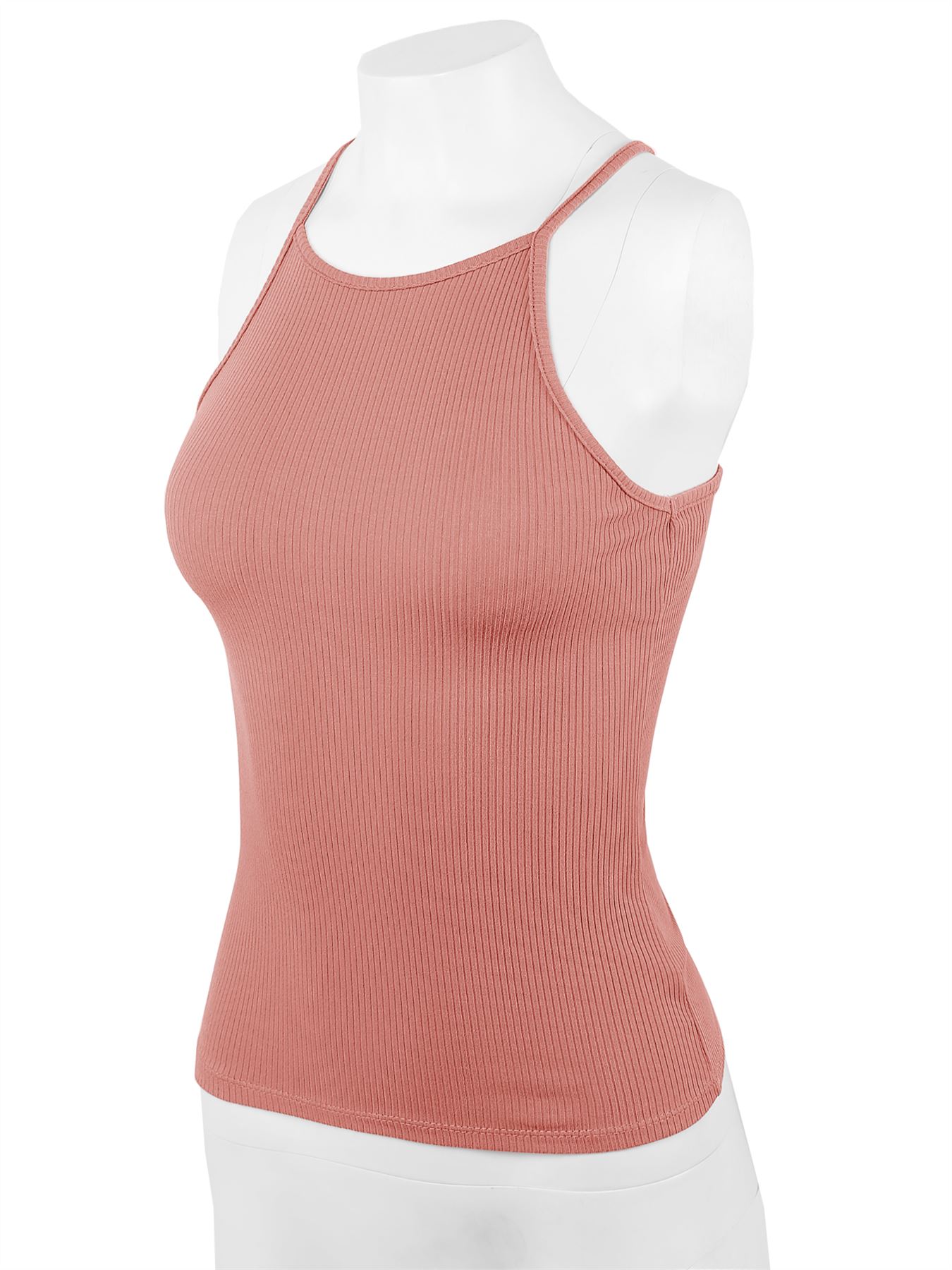 Ribbed High Square Halter Neck Racerback Cami Top - Picture 71 of 120