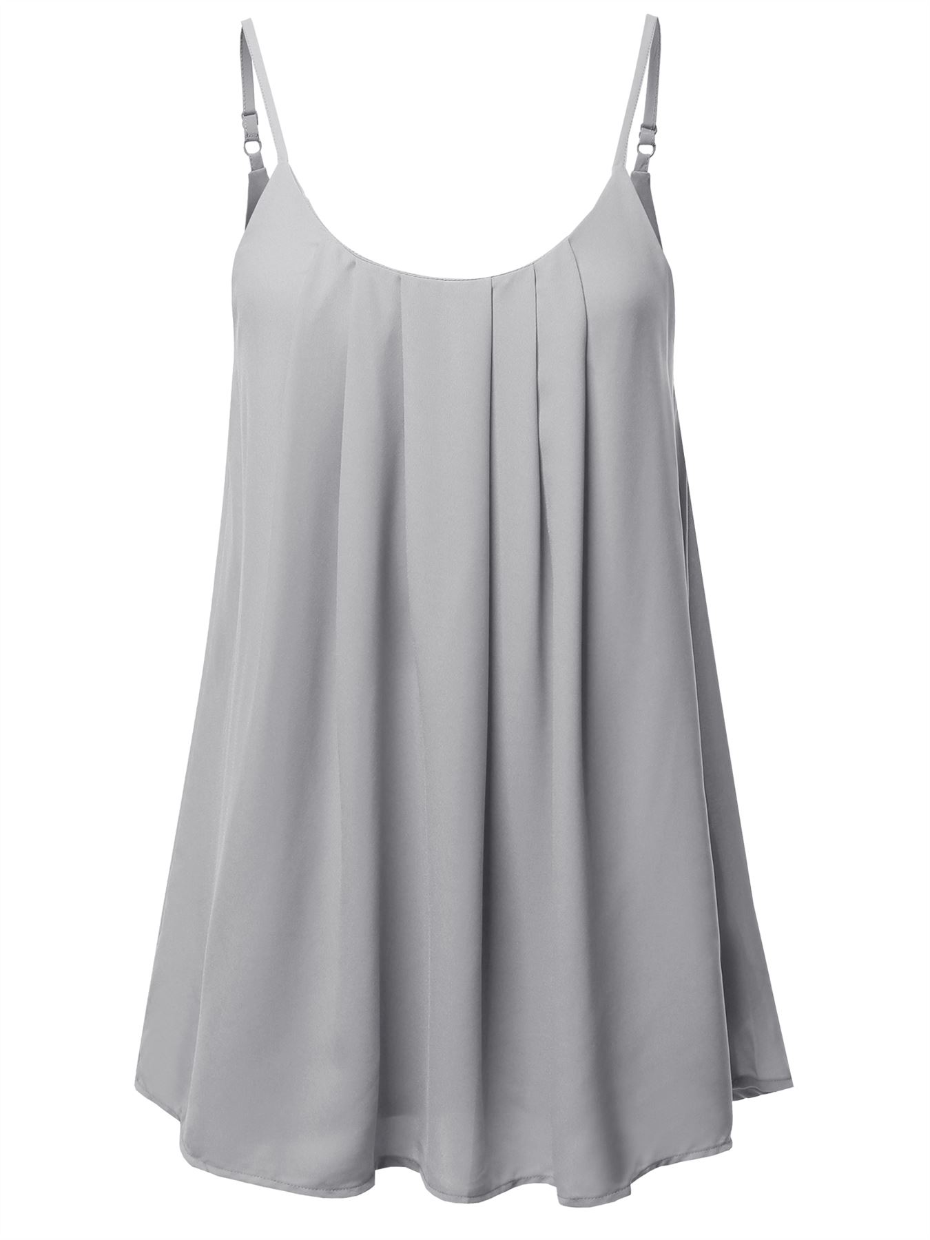 Relaxed Fit Wool Dobby Woven Lining Double Layer Spaghetti Cami Pleated Top - Picture 22 of 32